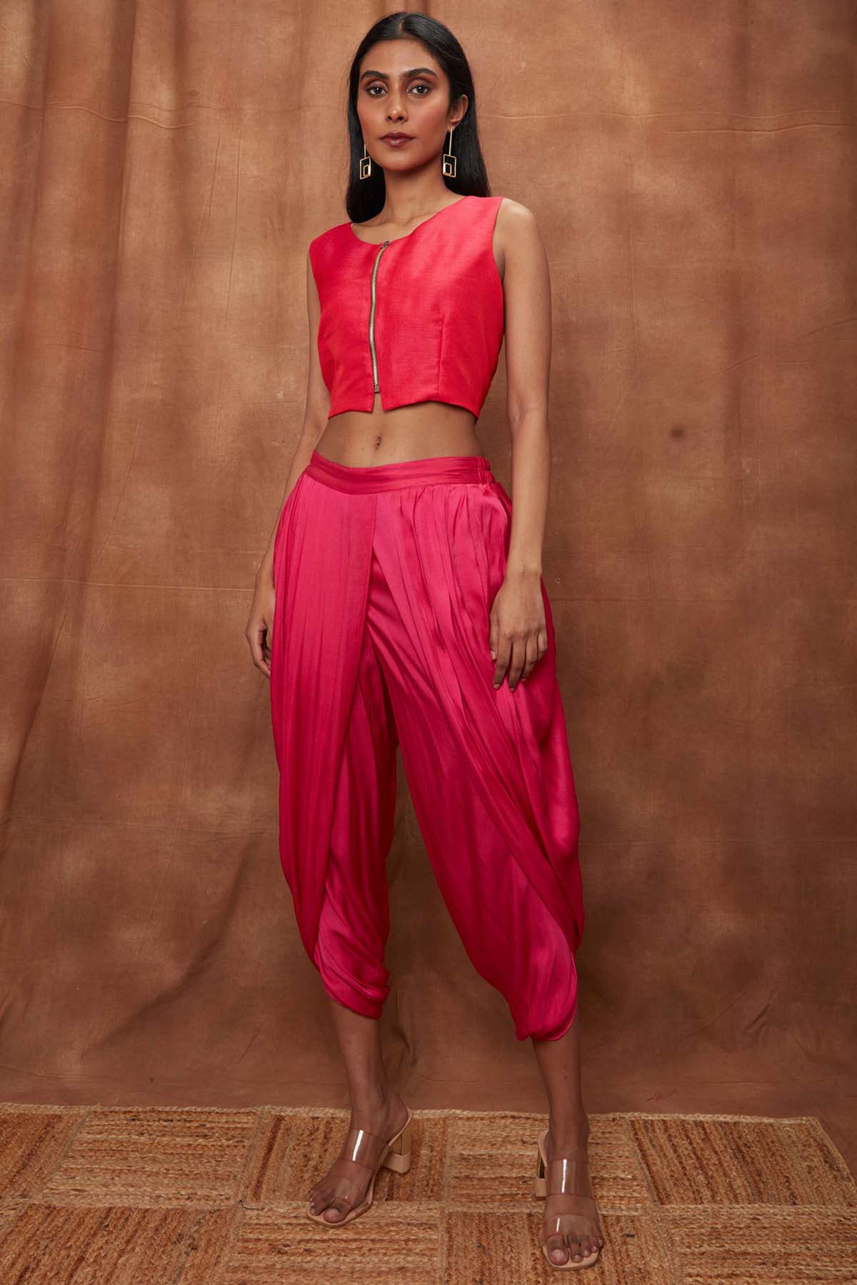 Rani Pink Placement Cape & Dhoti Set