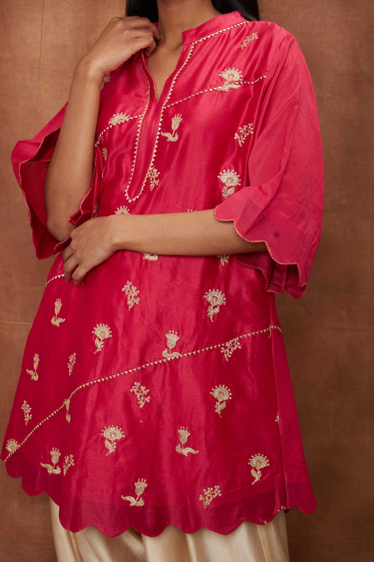 Rani Pink Scalloped Kurta Set