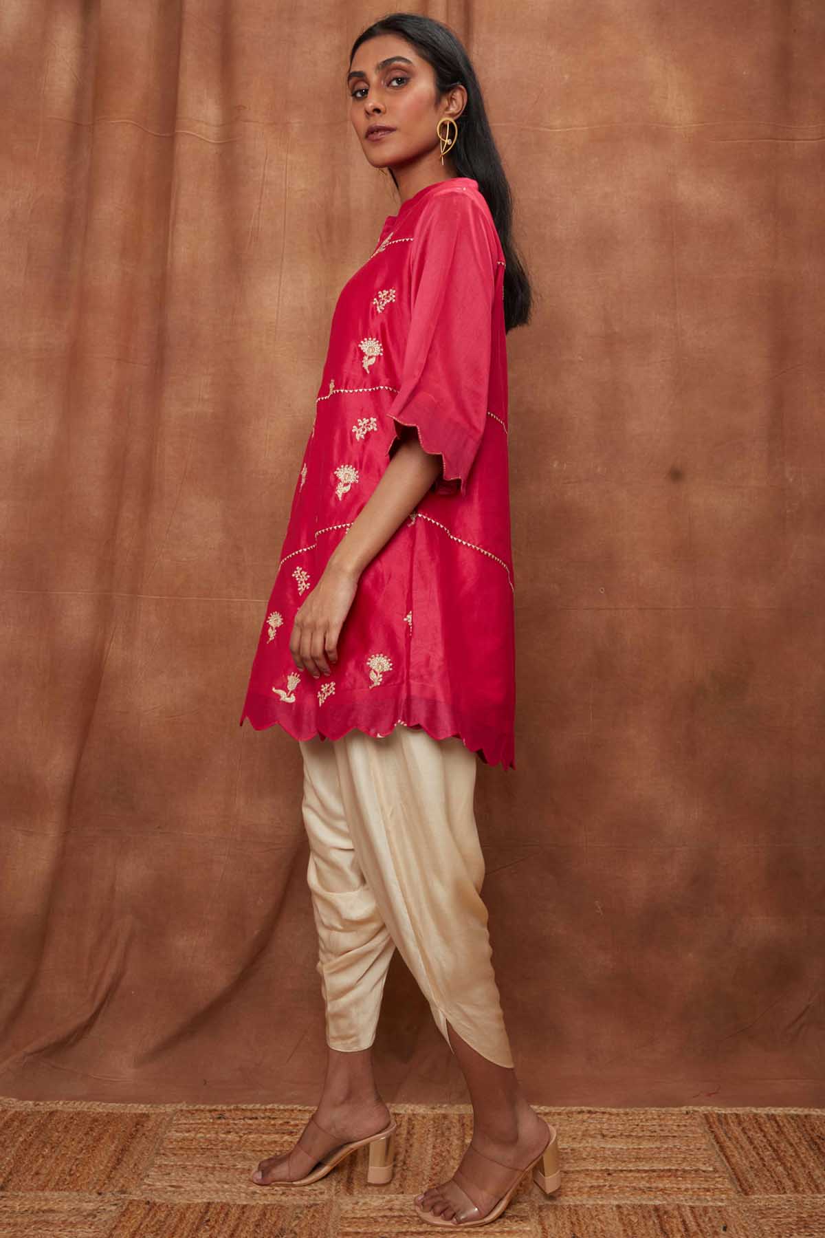 Rani Pink Scalloped Kurta Set