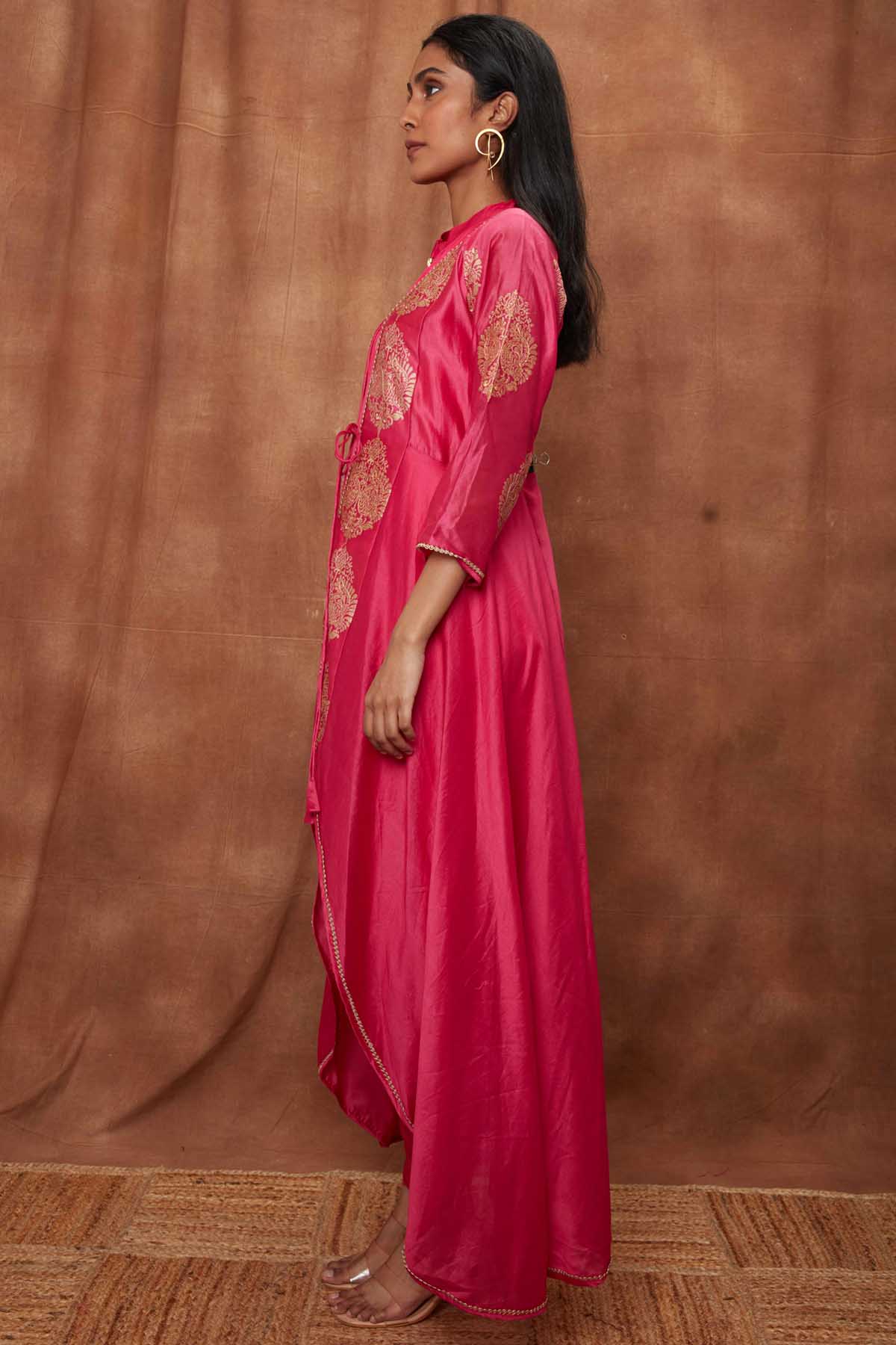 Buy Rani Pink Silk Jumpsuit Open Jacket for Women by Jajobaa Online