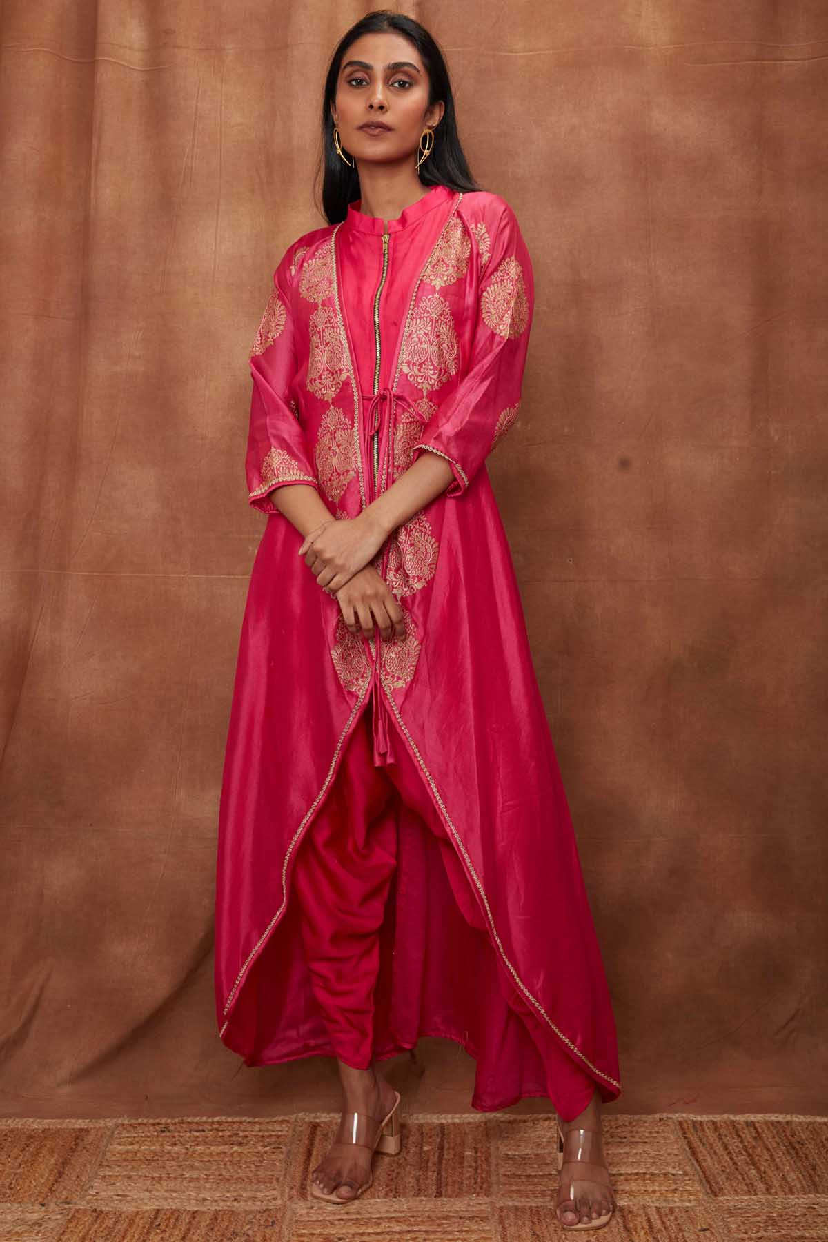 Buy Rani Pink Silk Jumpsuit & Open Jacket for Women Online