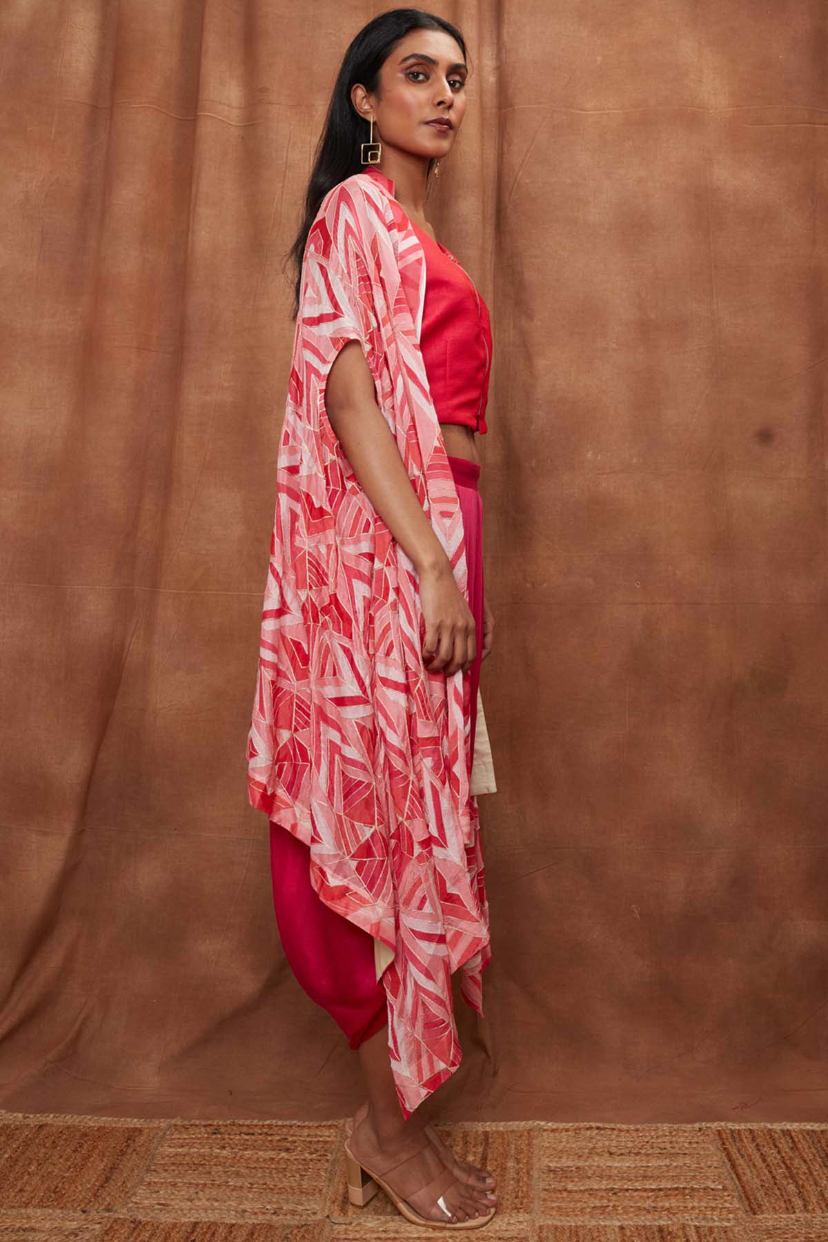 Rani Pink Structured Cape & Dhoti Set