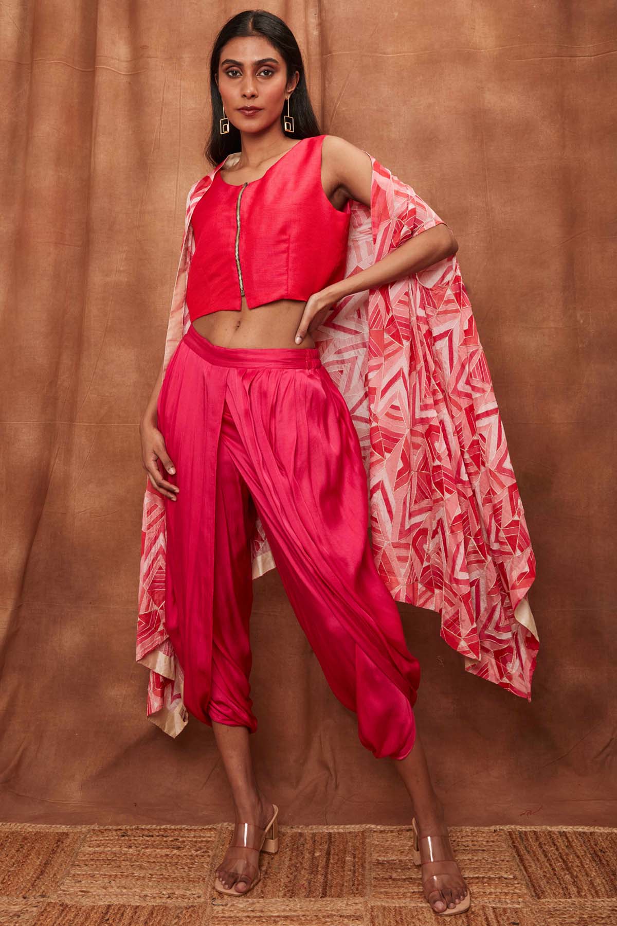 Rani Pink Structured Cape & Dhoti Set