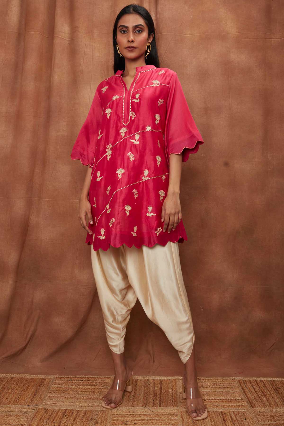 Buy Rani Pink Scalloped Kurta & Dhoti for Women Online