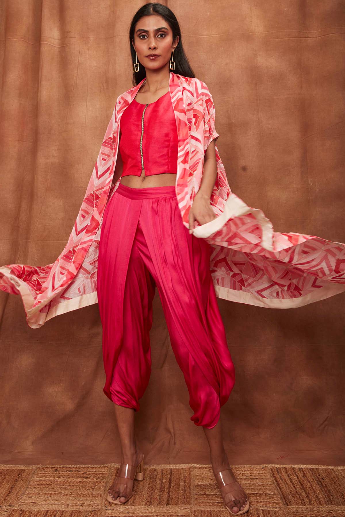Buy Rani Pink Structured Cape & Dhoti Set for Women Online