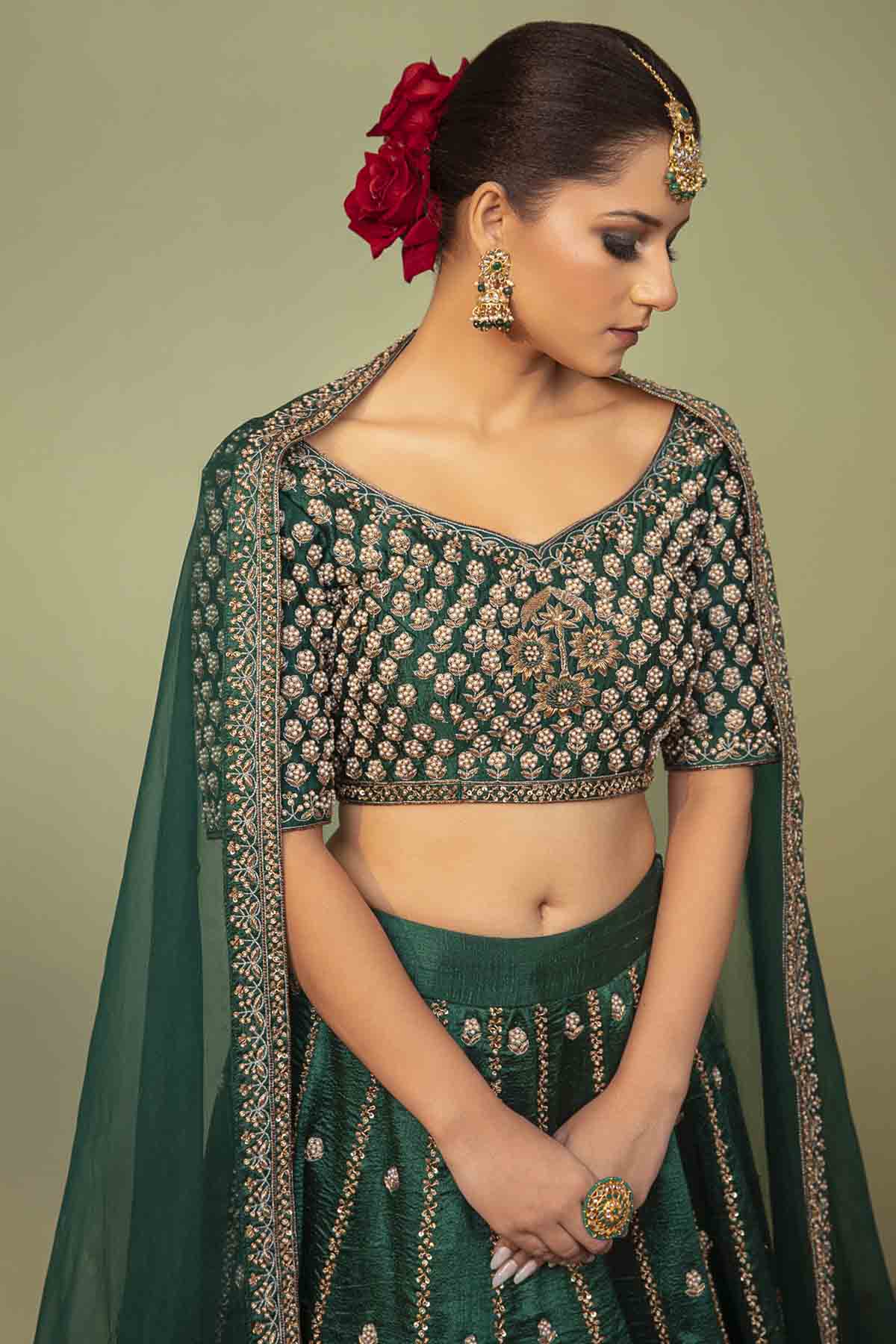 Raw Silk Embroidered Lehenga Set