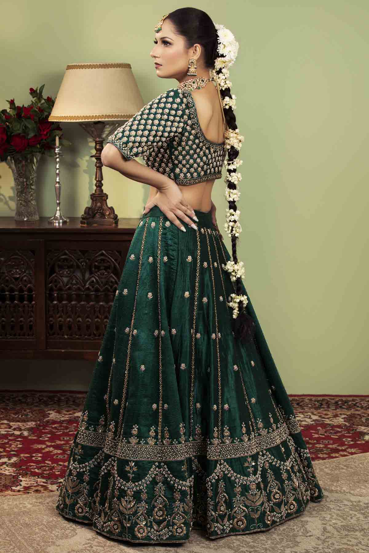 Raw Silk Embroidered Lehenga Set