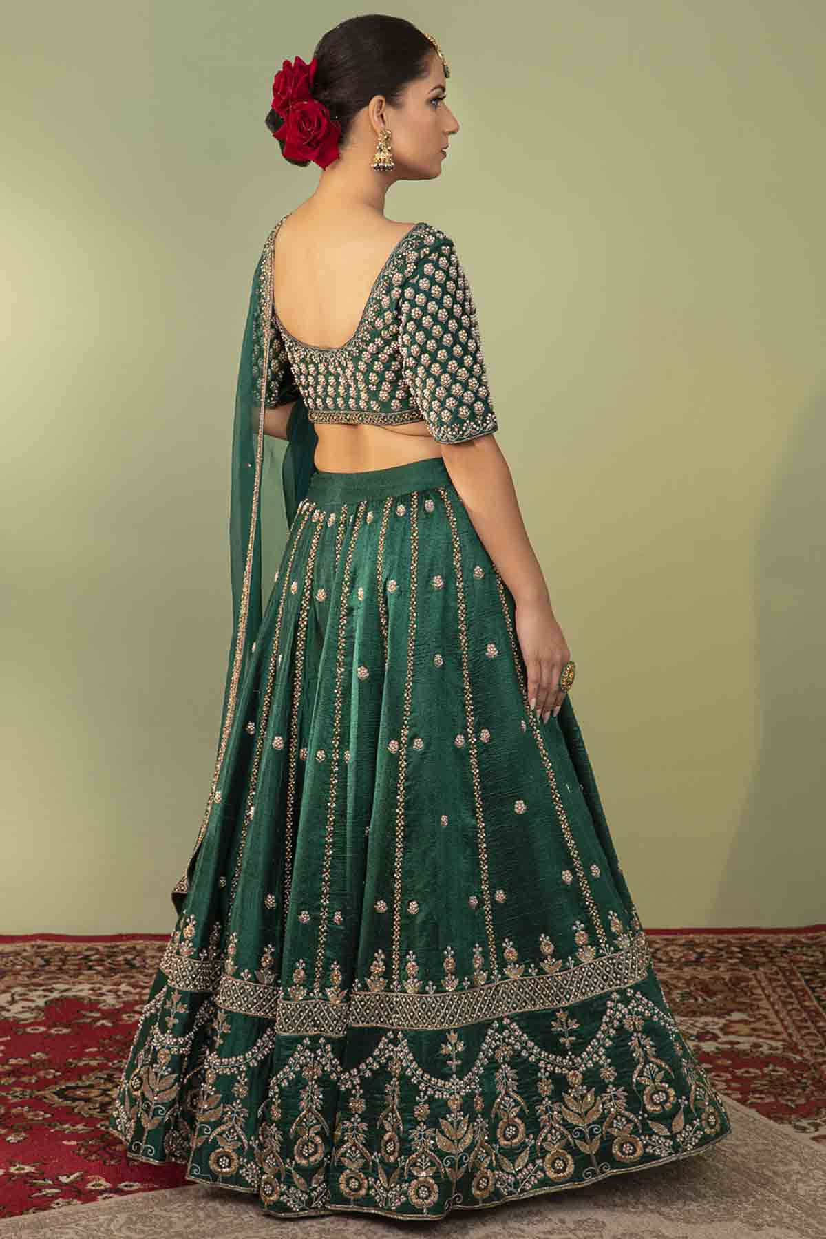 Raw Silk Embroidered Lehenga Set