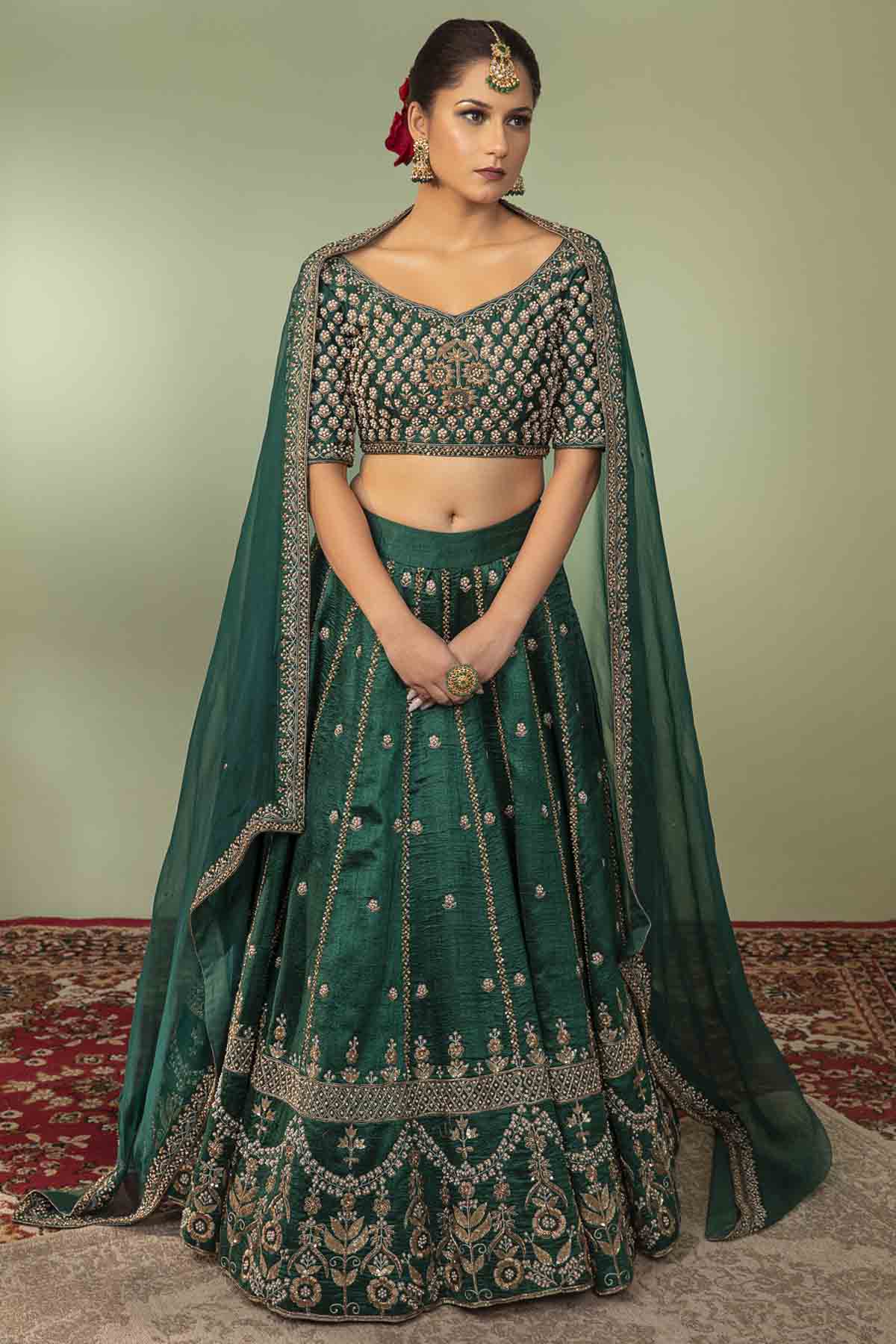 Raw Silk Embroidered Lehenga Set