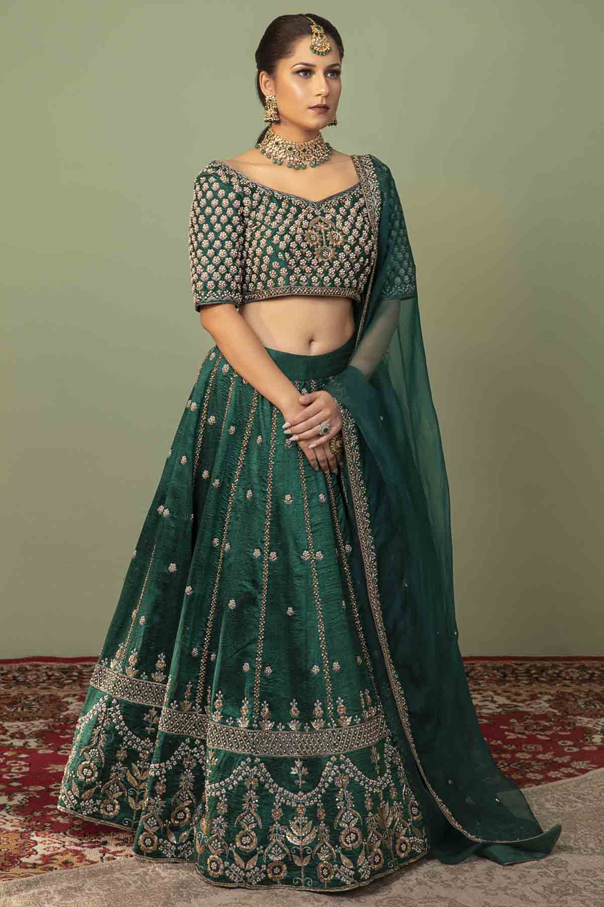 Designer Neha Khullar Raw Silk Embroidered Lehenga Set for Women Online