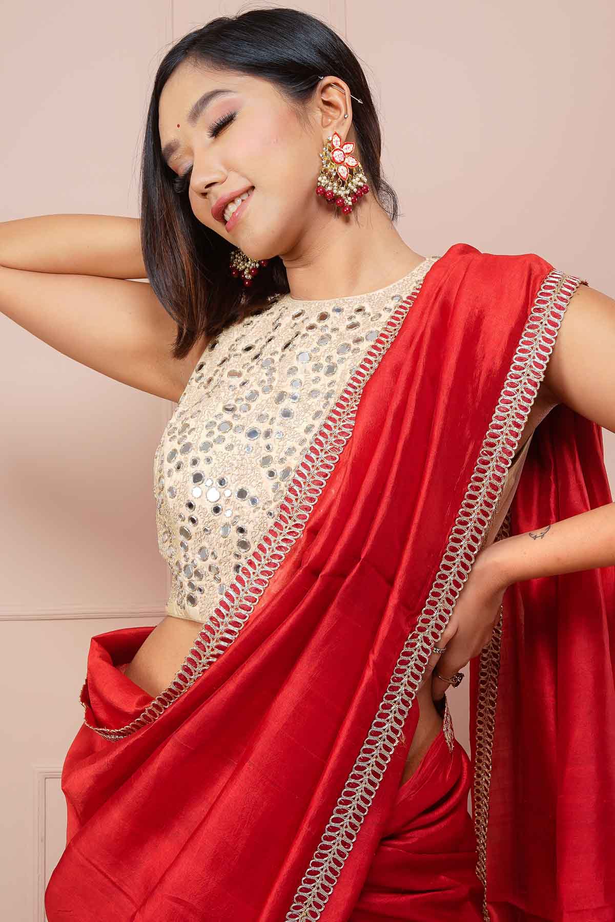 Raw Silk Saree & Mirror Blouse Set