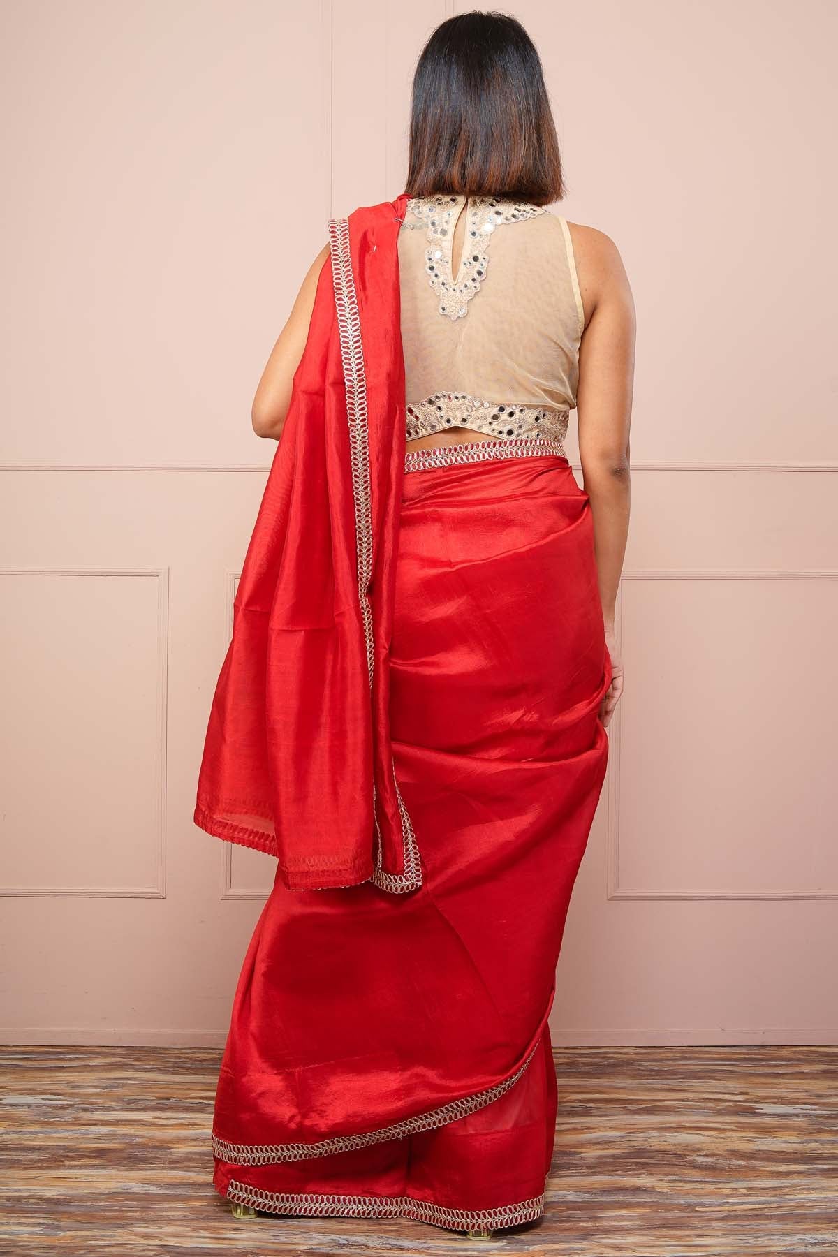 Raw Silk Saree & Mirror Blouse Set