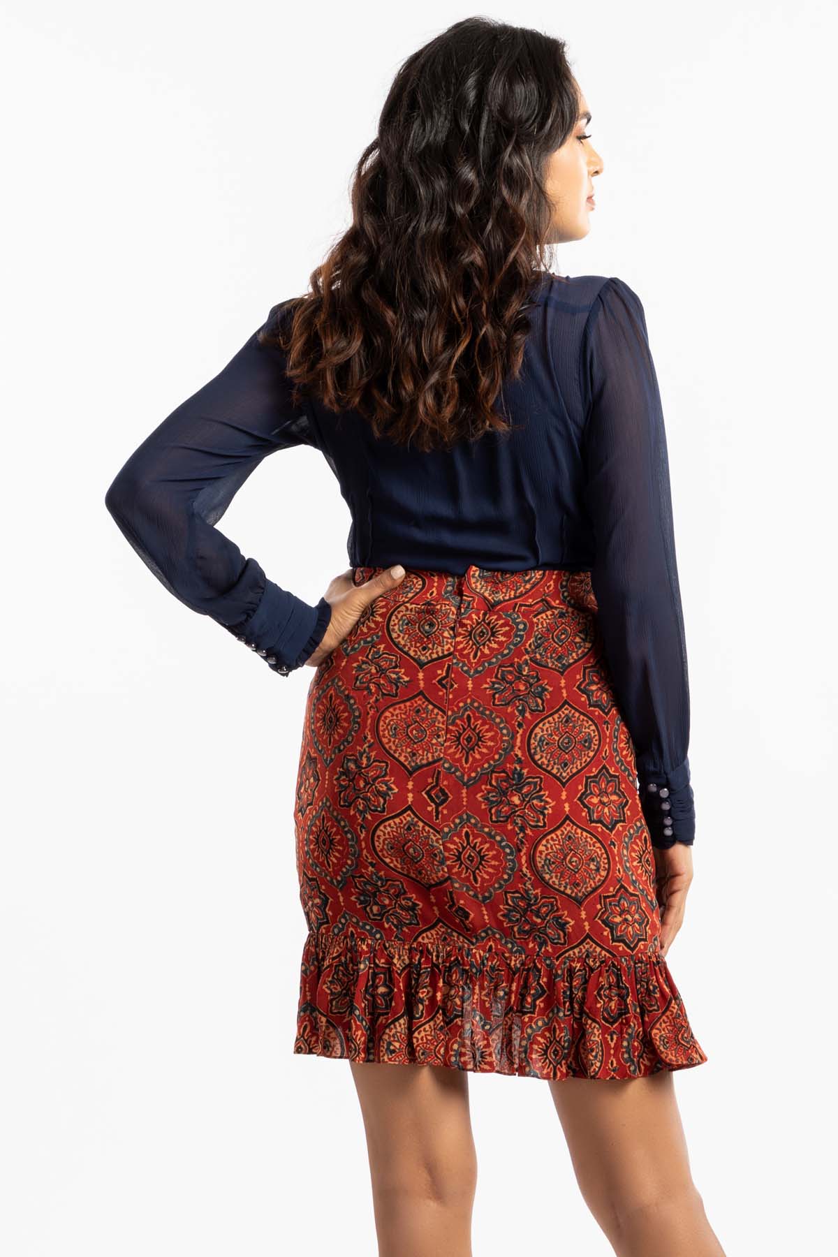 Red Cupro Frill Skirt