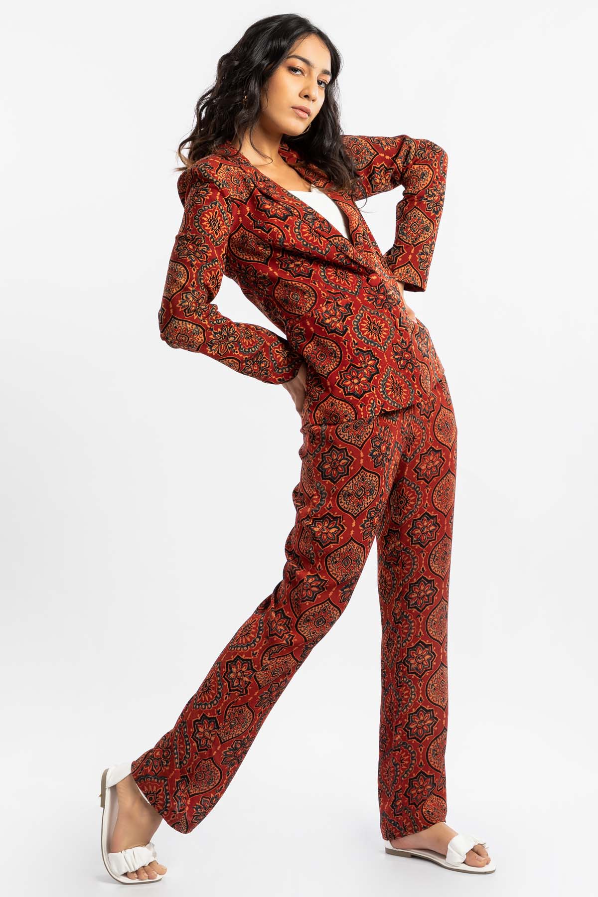 Red Cupro Handprinted Blazer