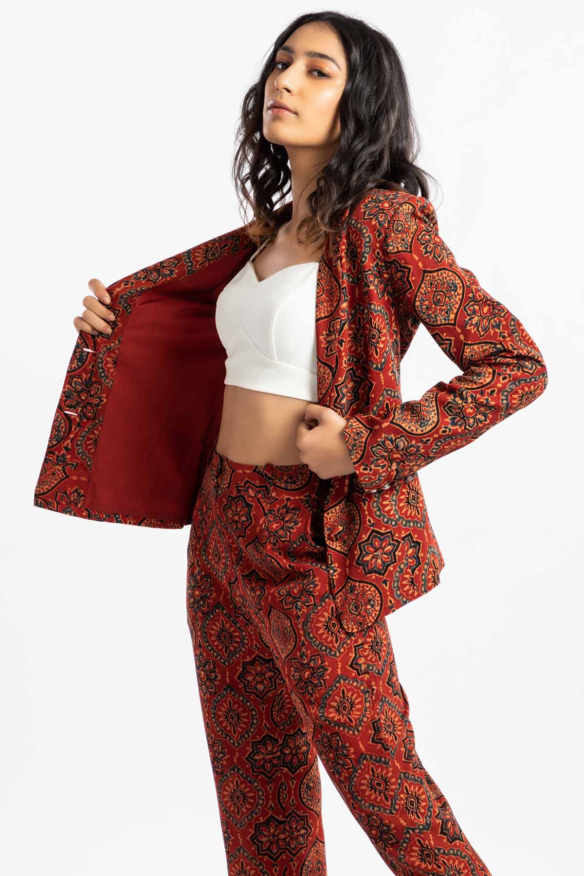 Red Cupro Handprinted Blazer