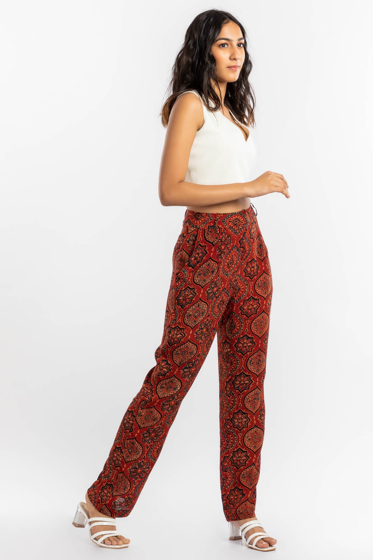 Red Cupro Straight Pants