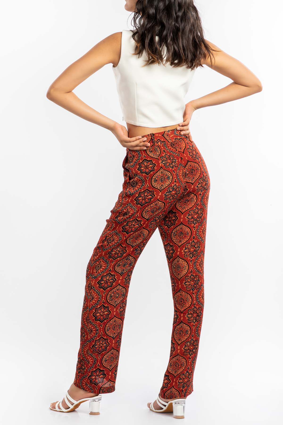 Red Cupro Straight Pants