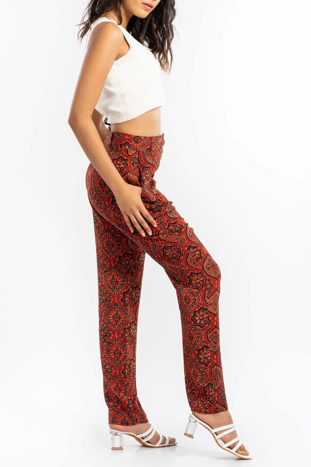Red Cupro Straight Pants