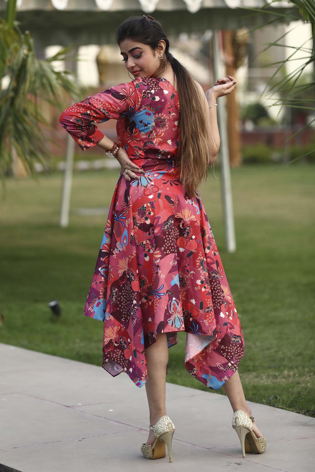 Red Madhubani Embroidered Dress