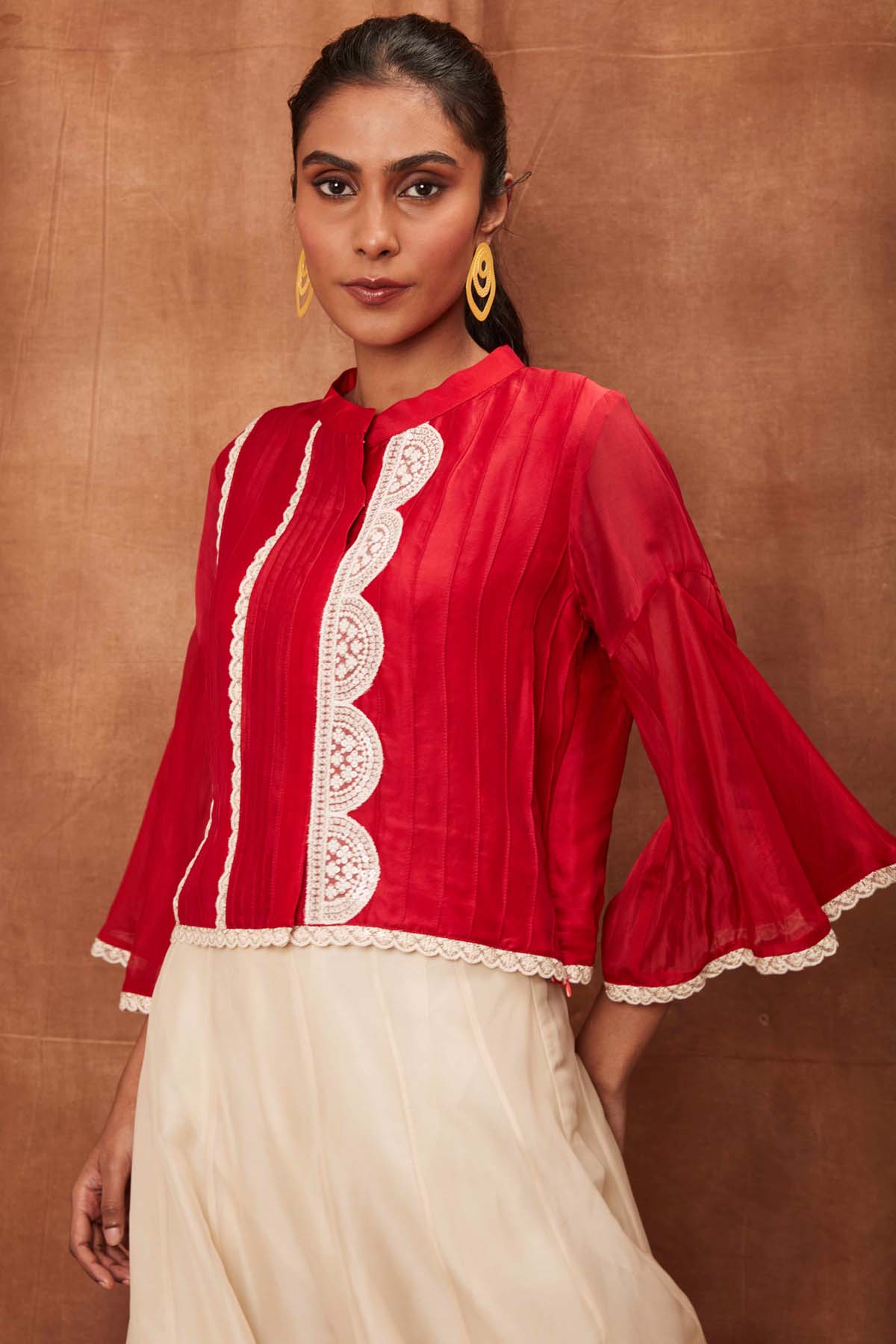 Red Silk Pintuck Top & Pants