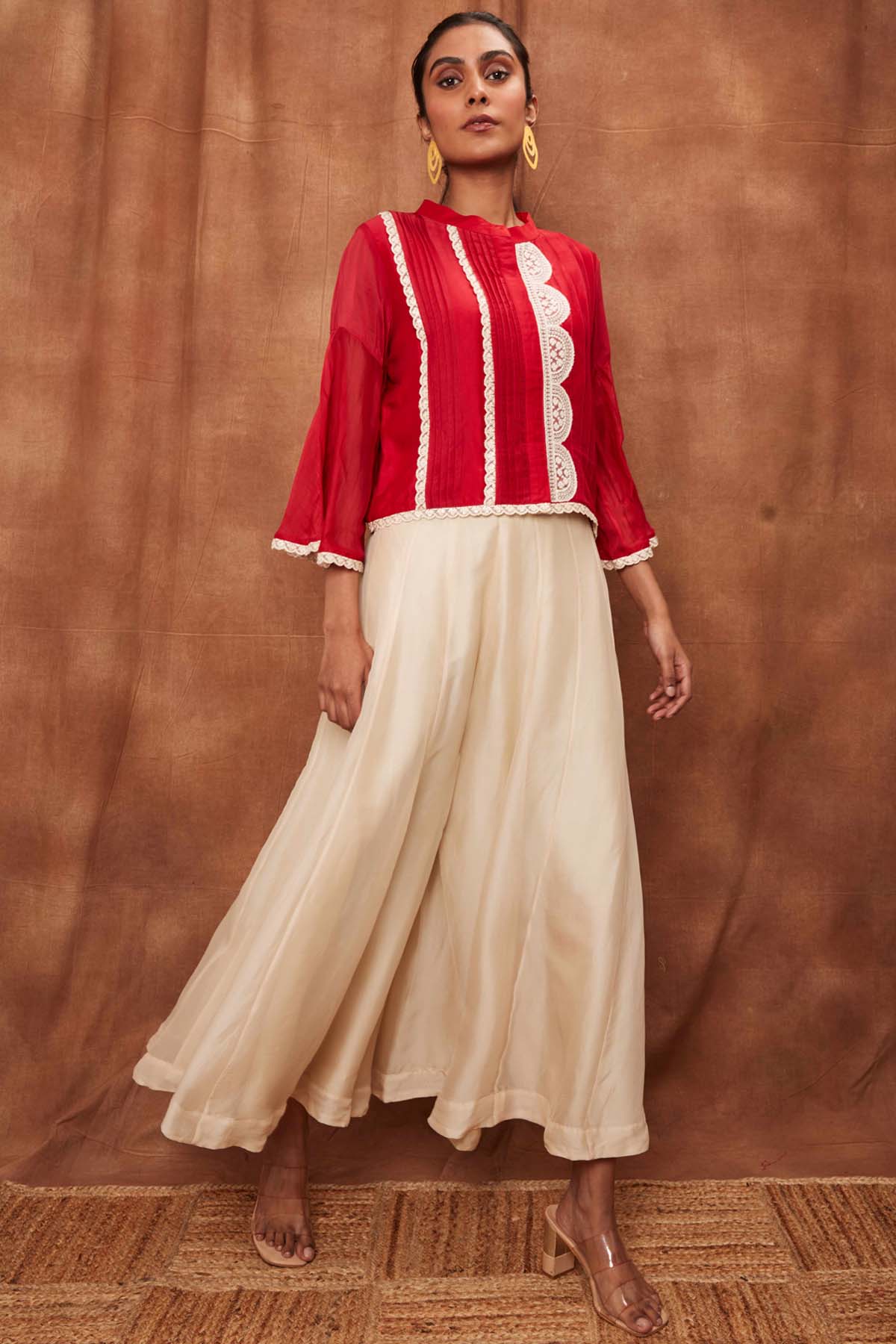 Red Silk Pintuck Top & Pants