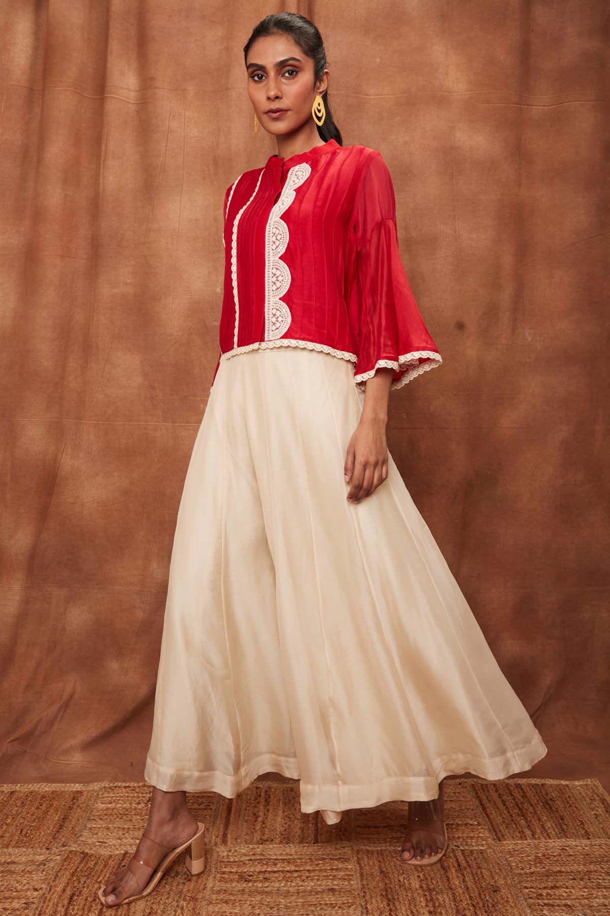 Red Silk Pintuck Top & Pants