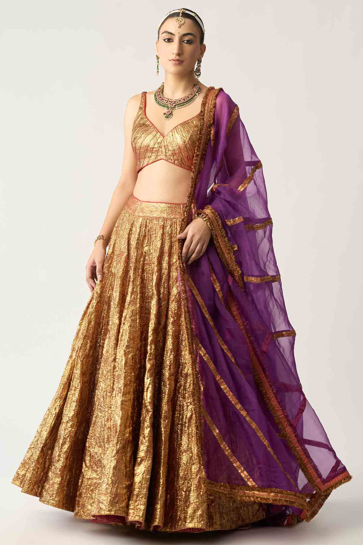 Buy ITRH, Designer Red Gold Lampi Lehenga Set Online