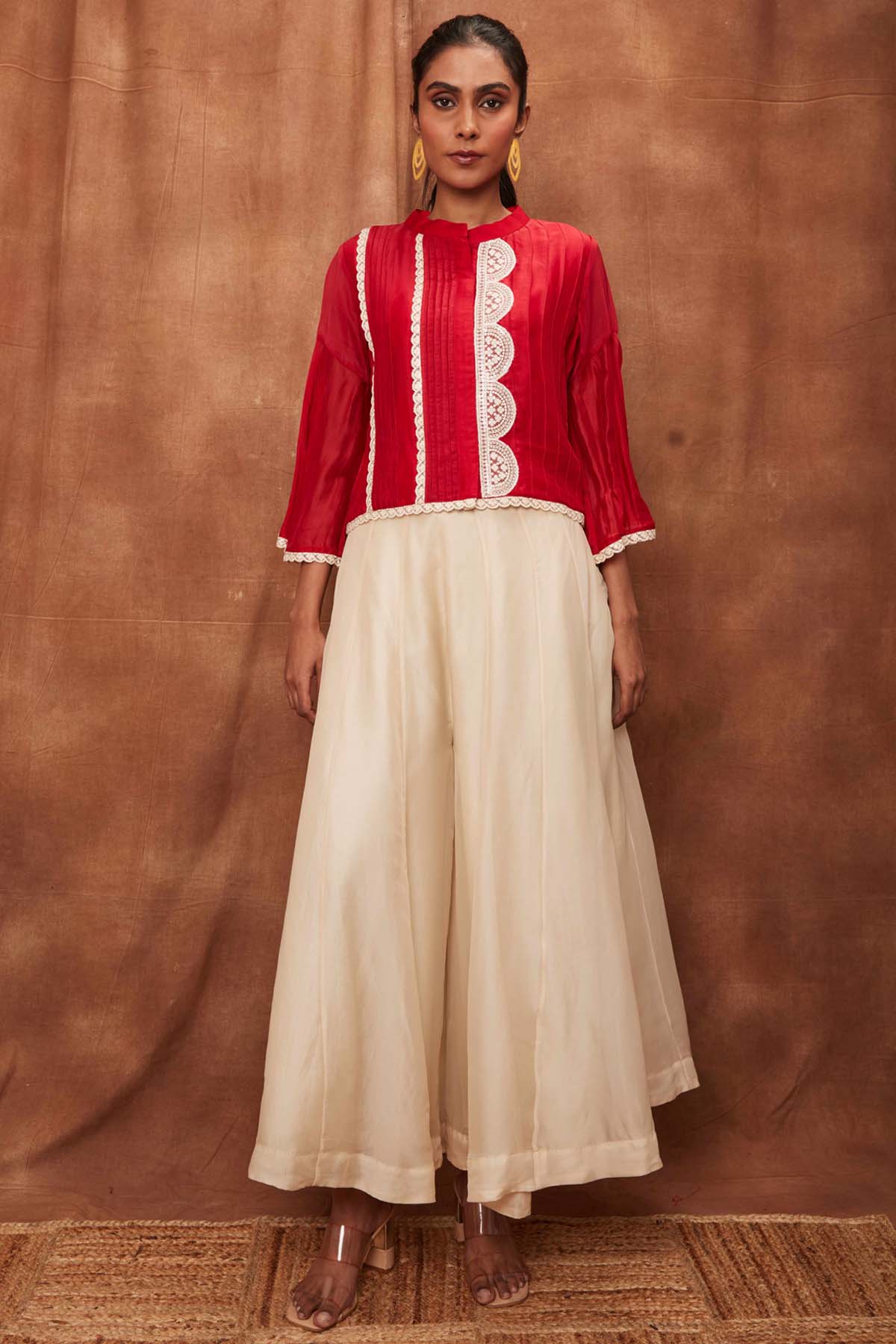 Buy Red Silk Pintuck Top & Pants for Women Online