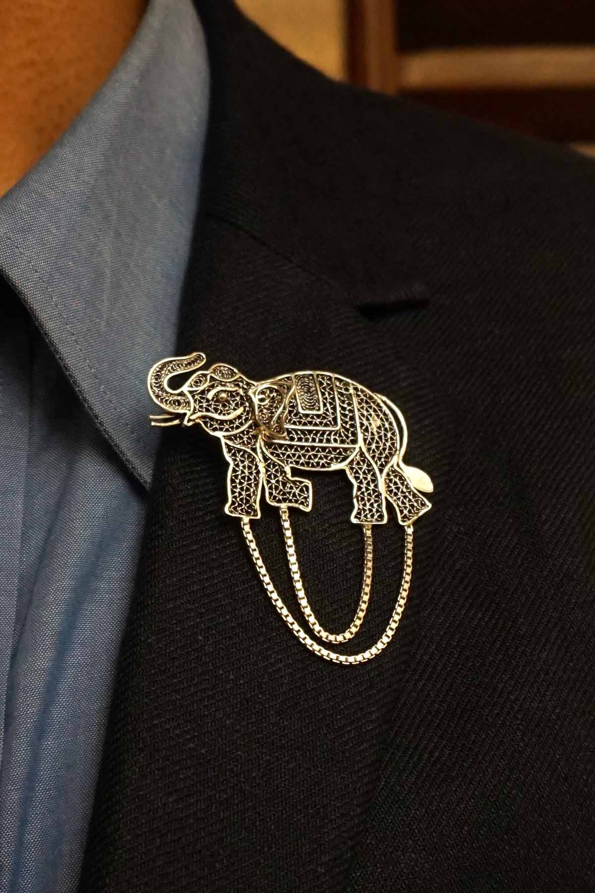 Regal Elephant Silver Brooch