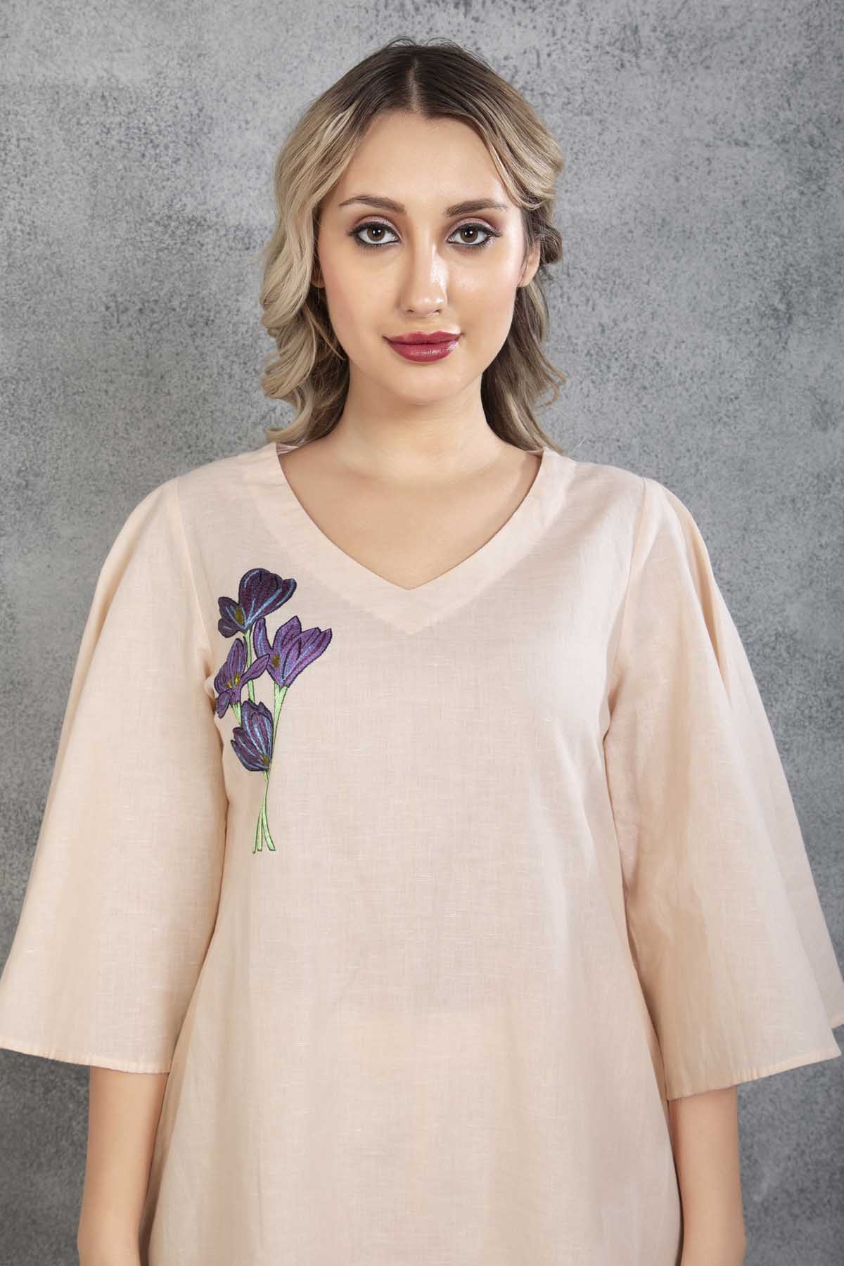 Peach Resham Hand Work Tunic Set