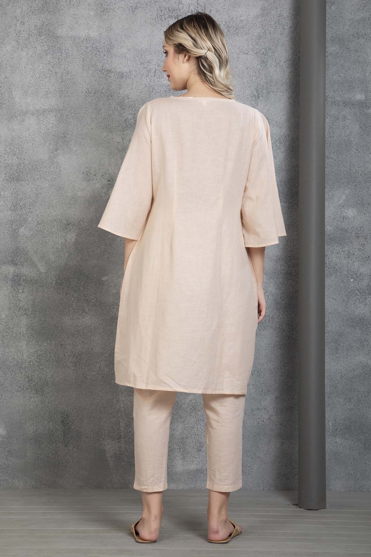 Peach Resham Hand Work Tunic Set