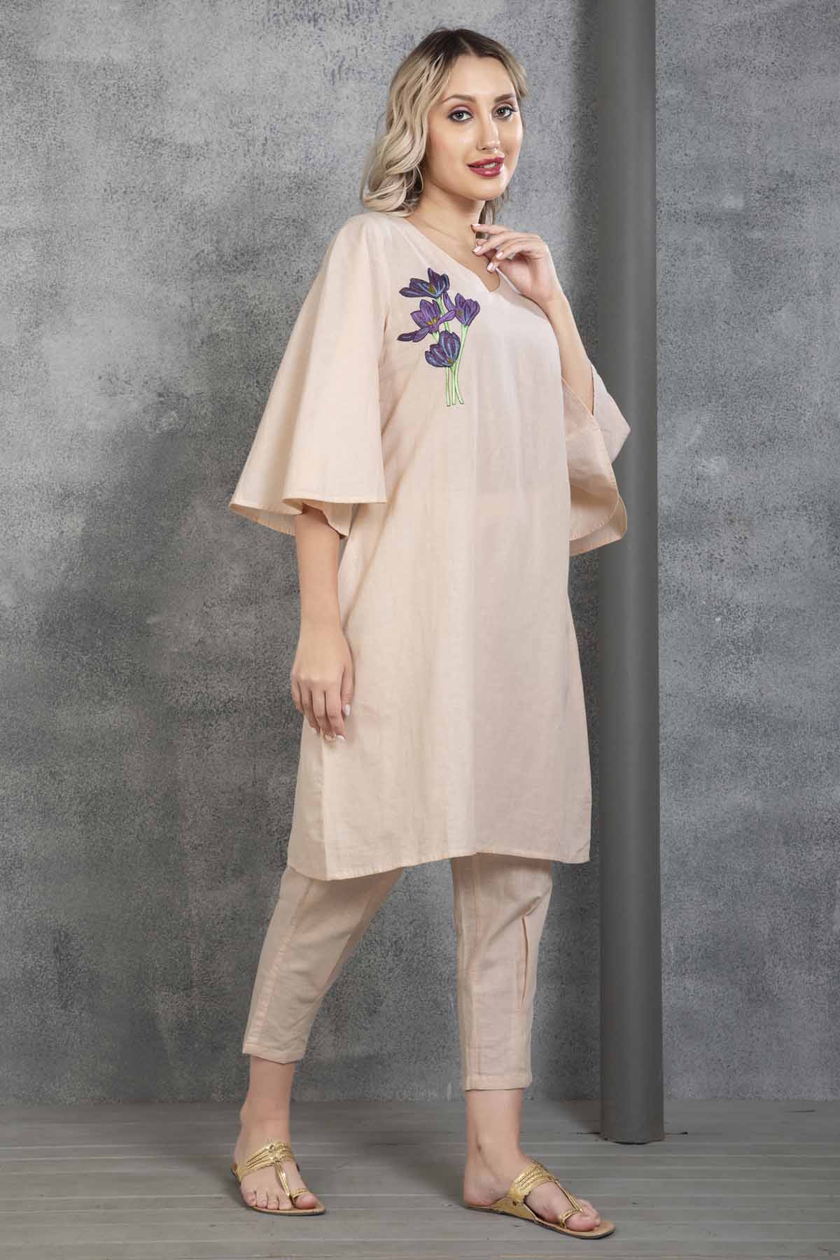 Peach Resham Hand Work Tunic Set