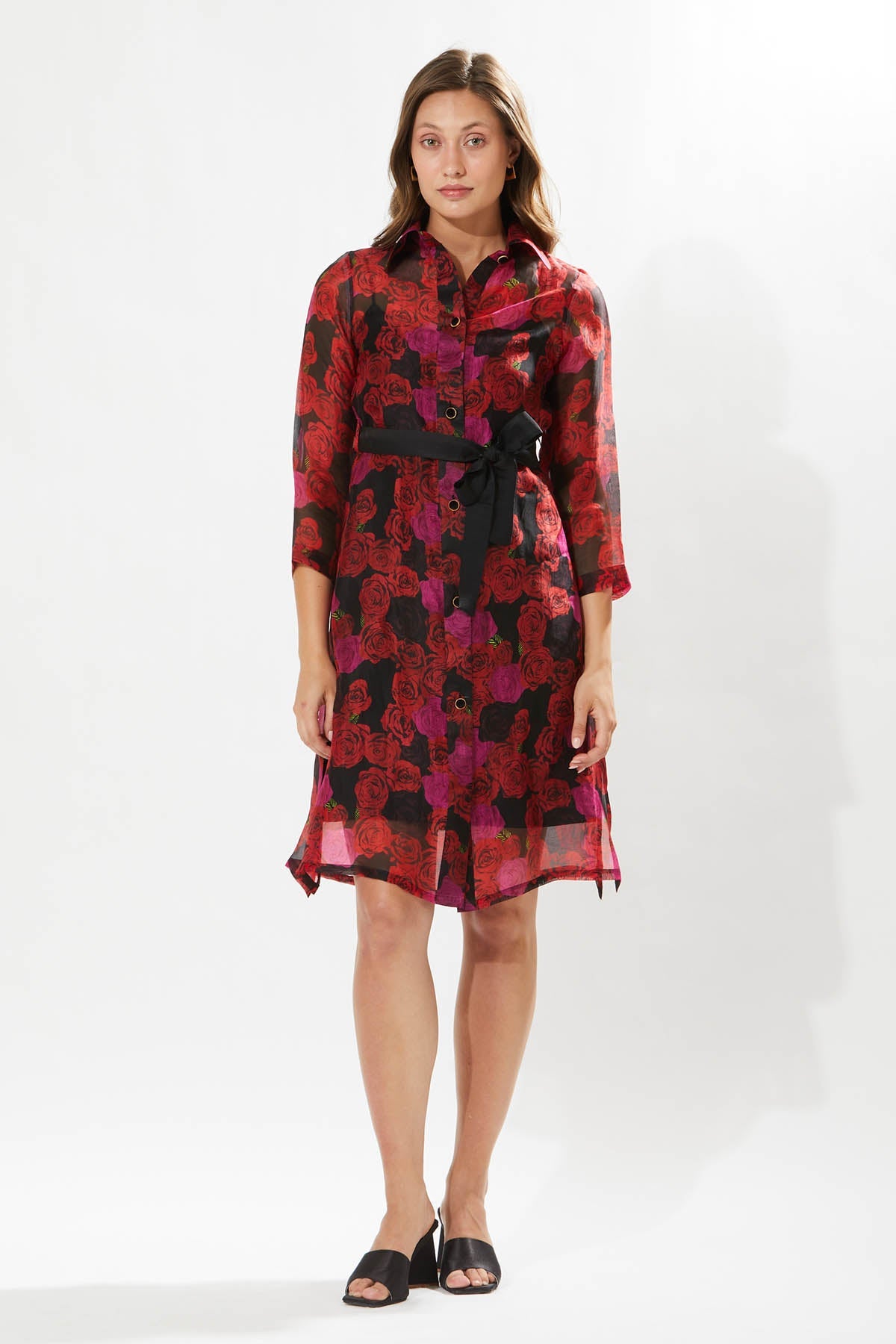 Buy Designer Meadow Rosa Print Silk Organza Dress for Women at ScrollnShops