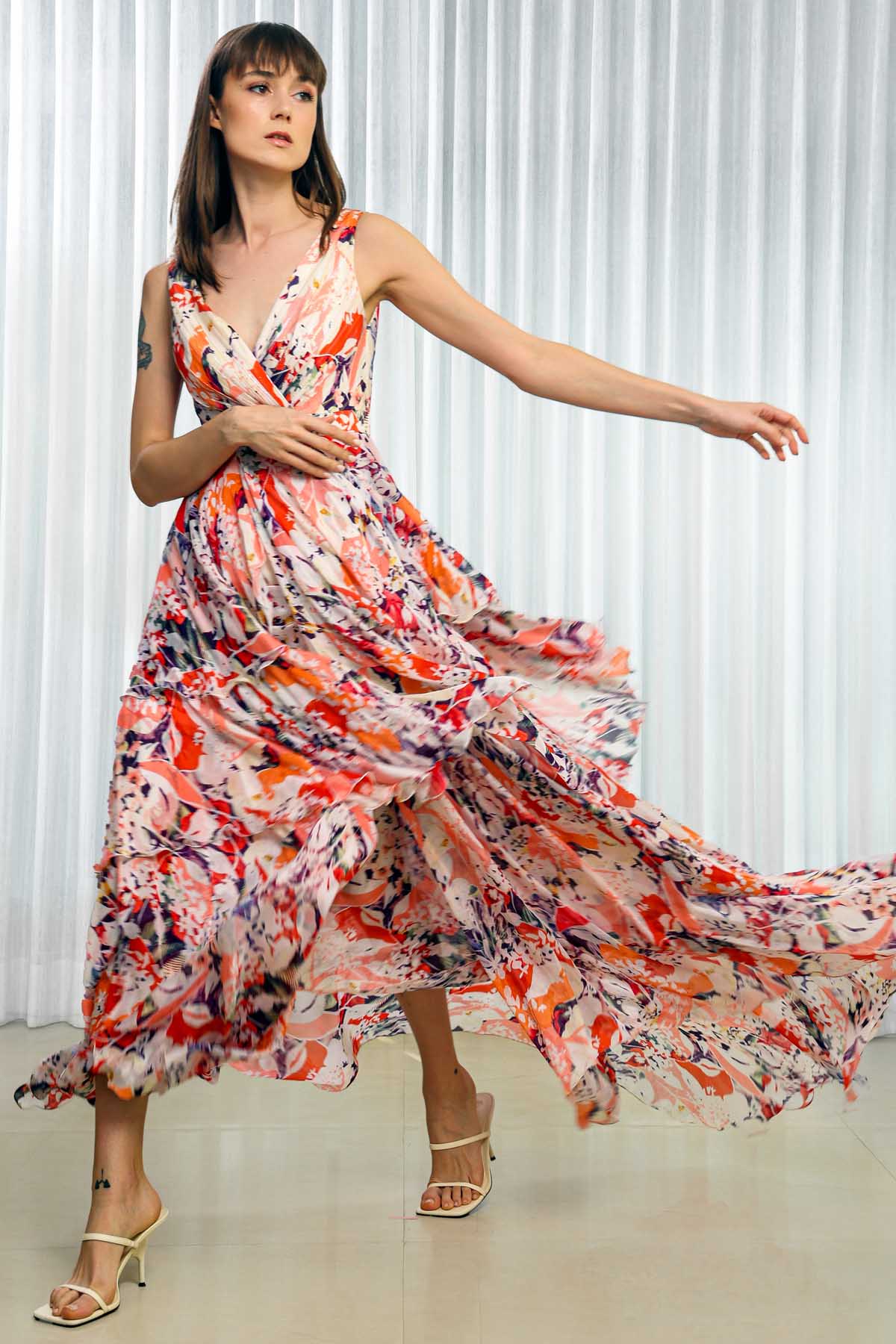 Rose Bud Printed Layered Dress