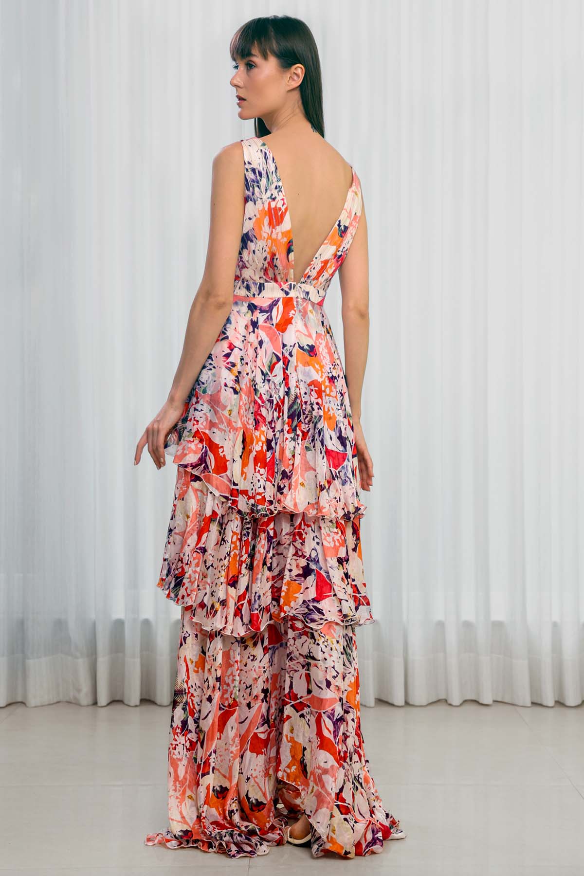 Rose Bud Printed Layered Dress