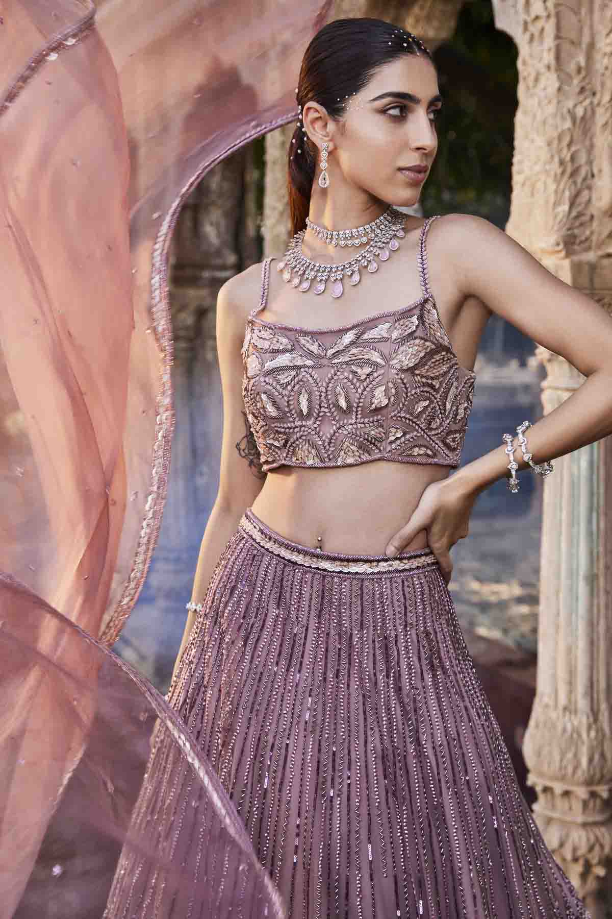 Rose Pink Embroidered Lehenga Set