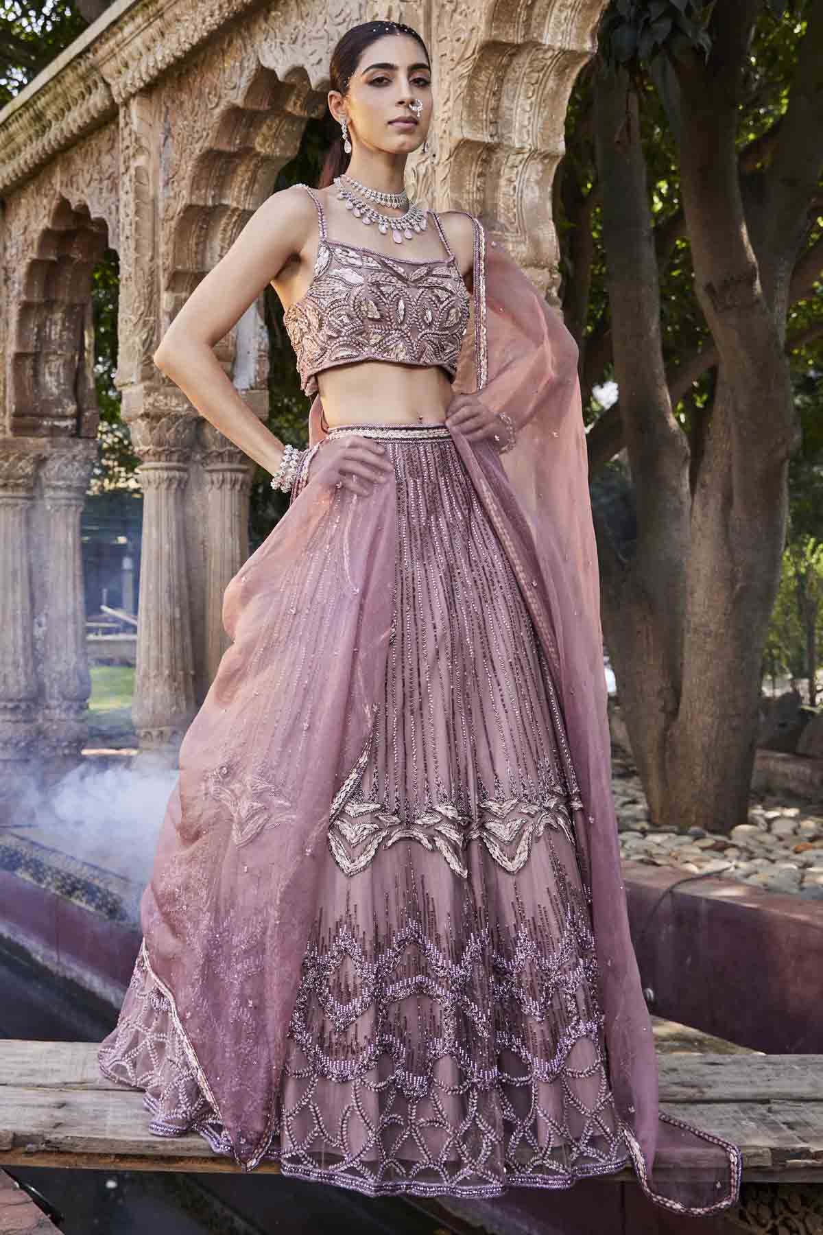 Rose Pink Embroidered Lehenga Set
