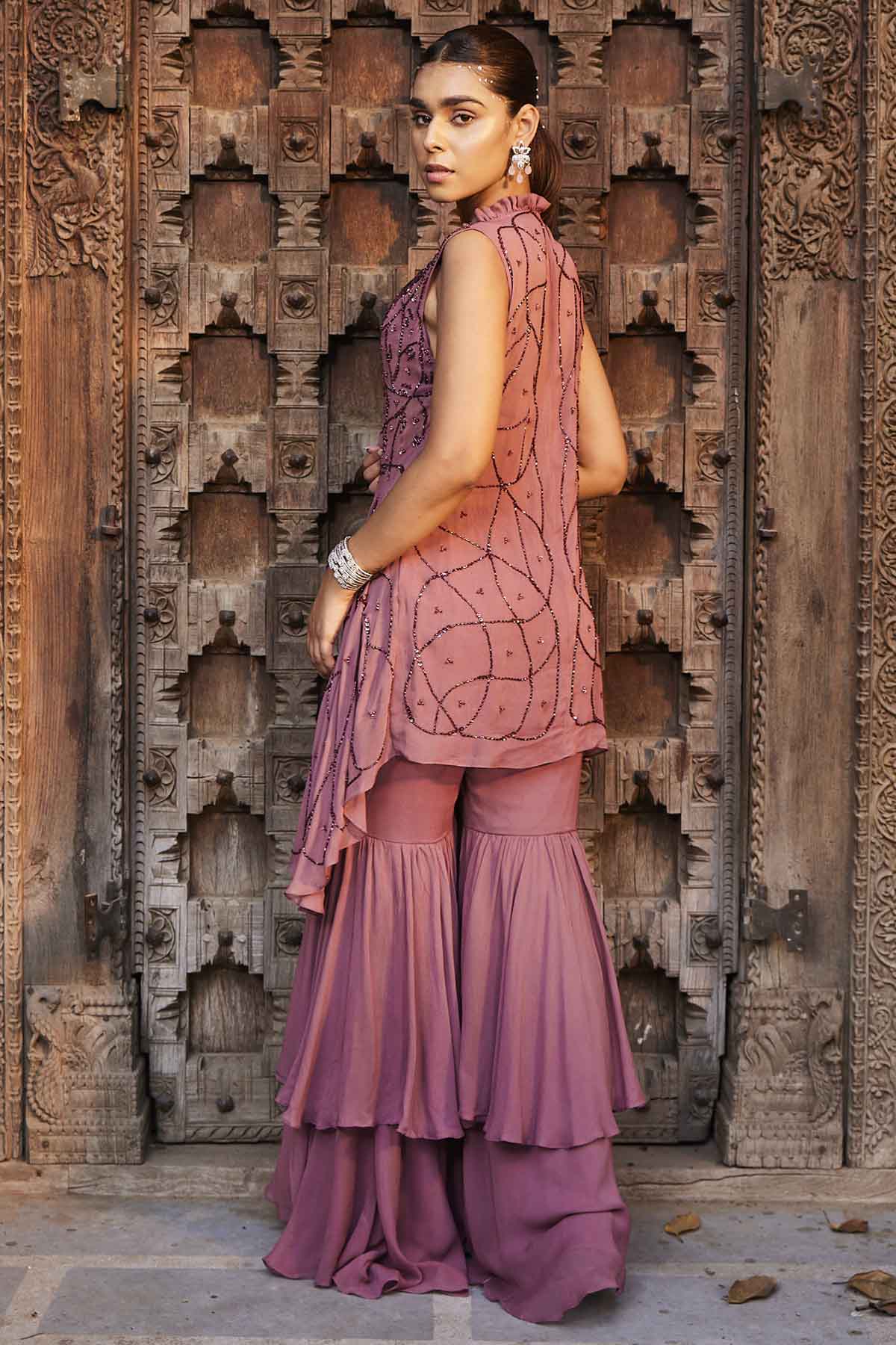 Rose Pink Jacket & Sharara Set