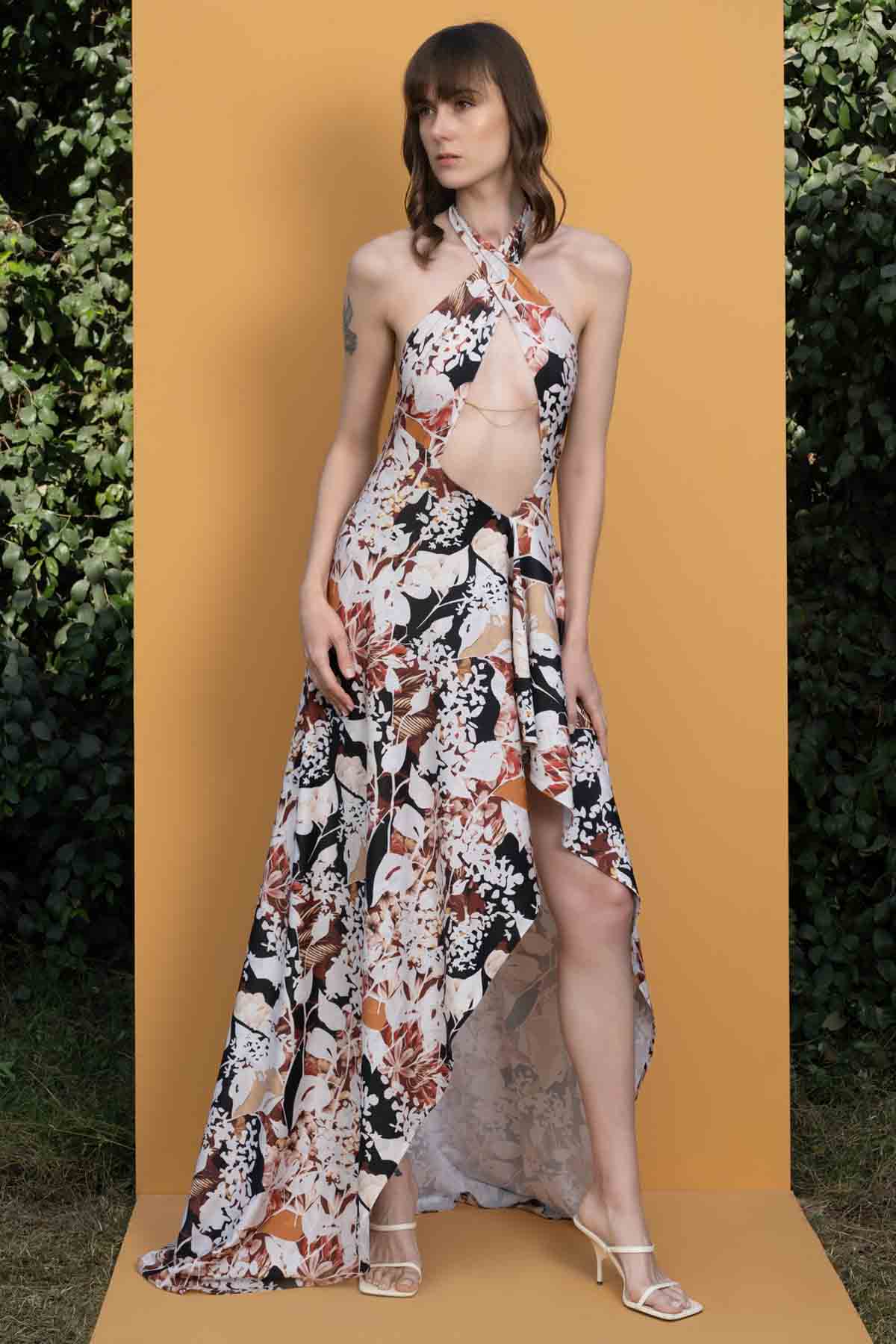 Rose Printed Sequins Romper Gown