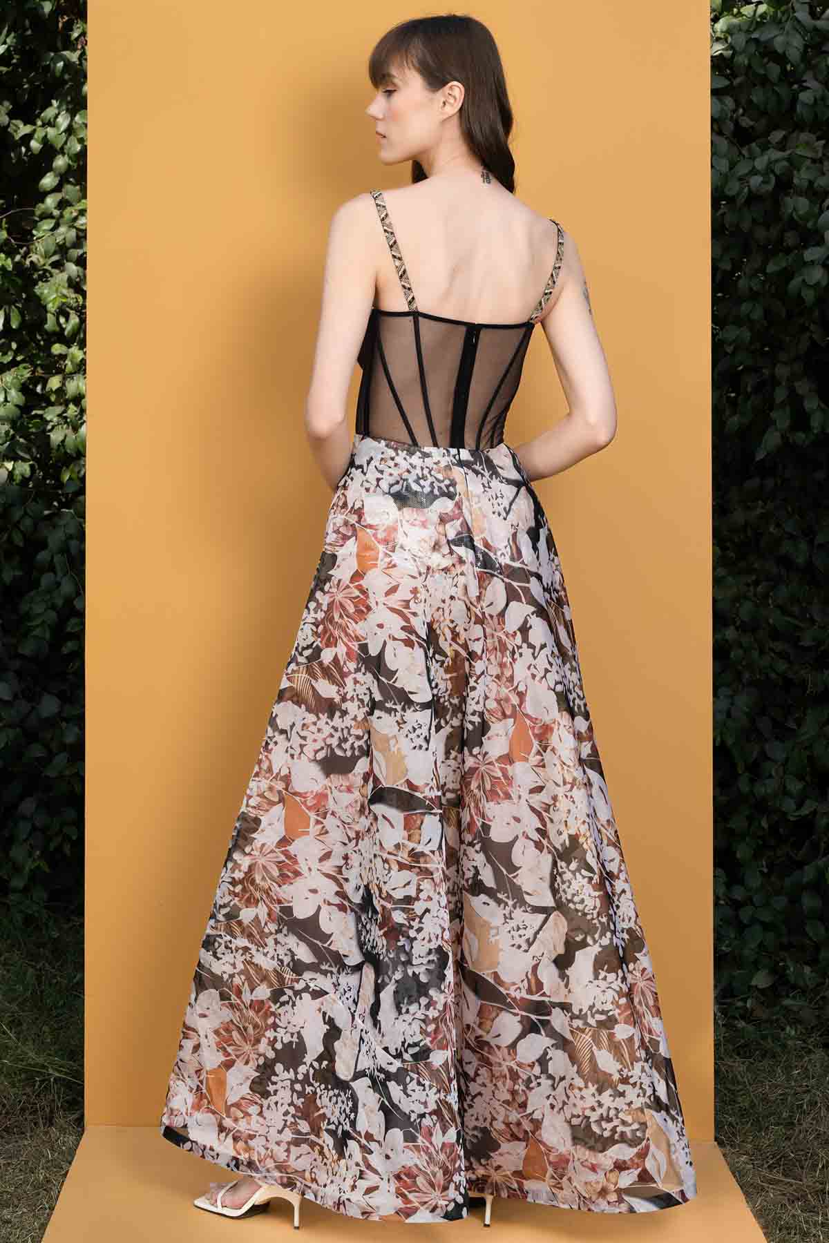 Rose Printed Spandex Ball Chain Dress