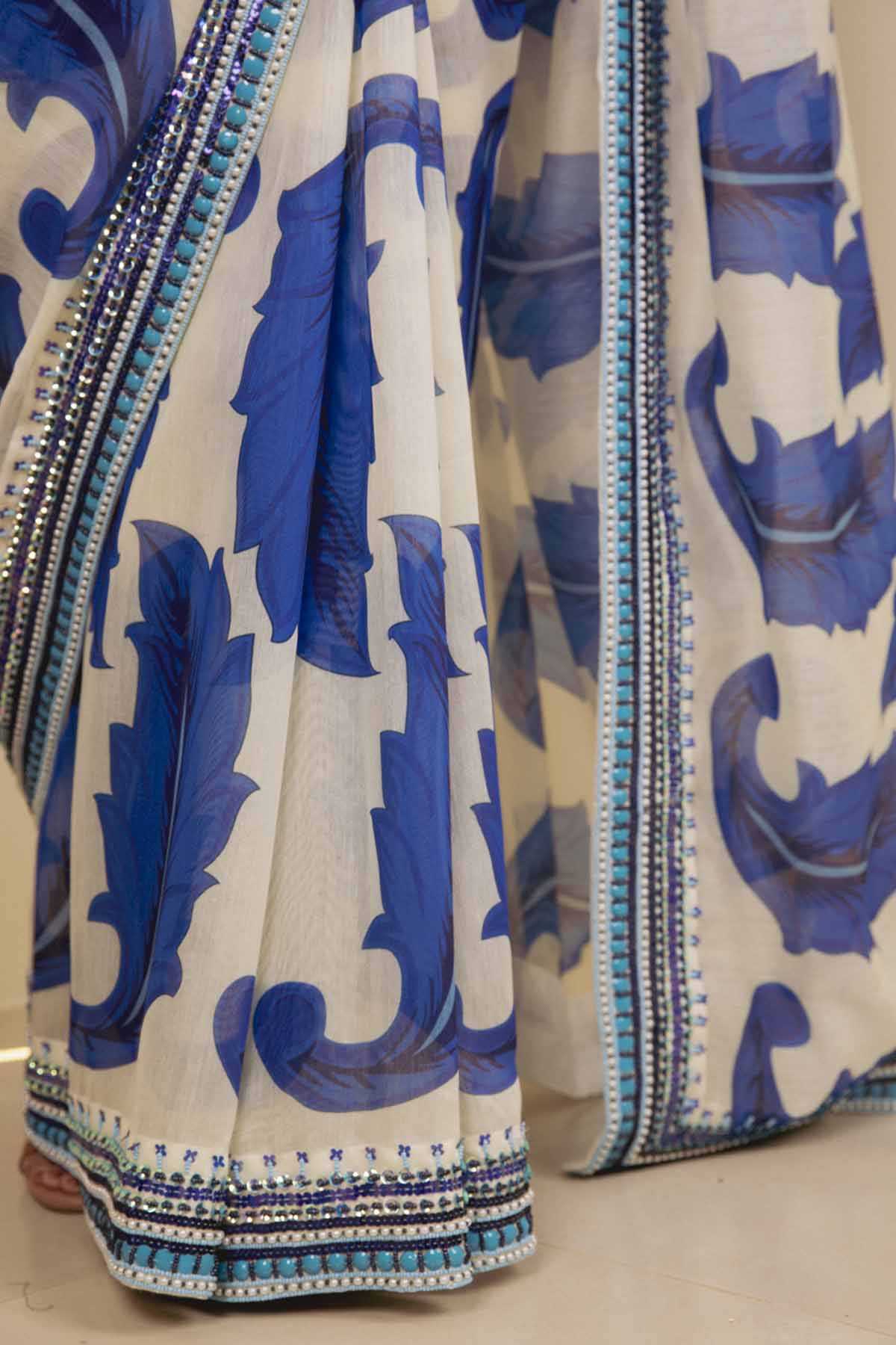 Royal Blue Motifs Printed Saree Set