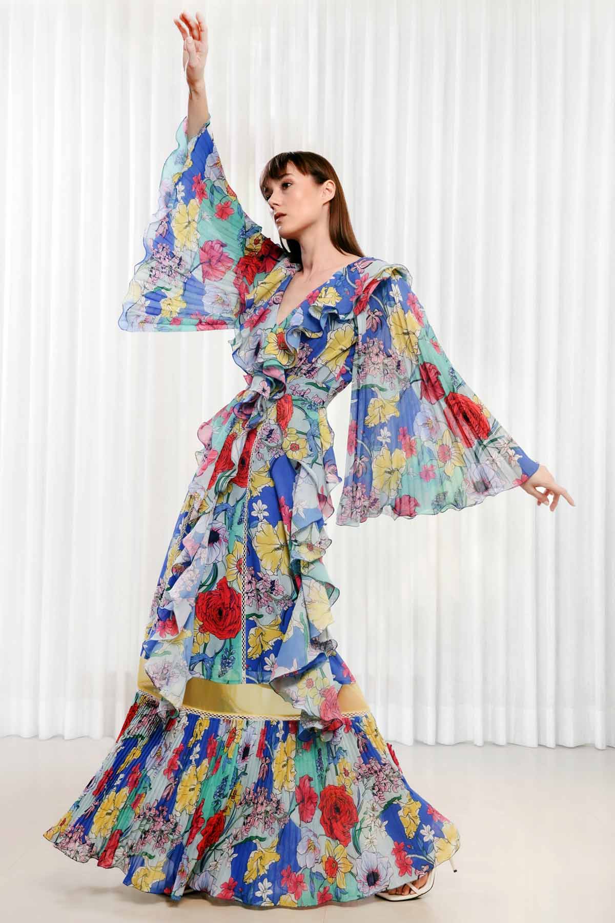 Ruffled Hisbiscus Printed Dress