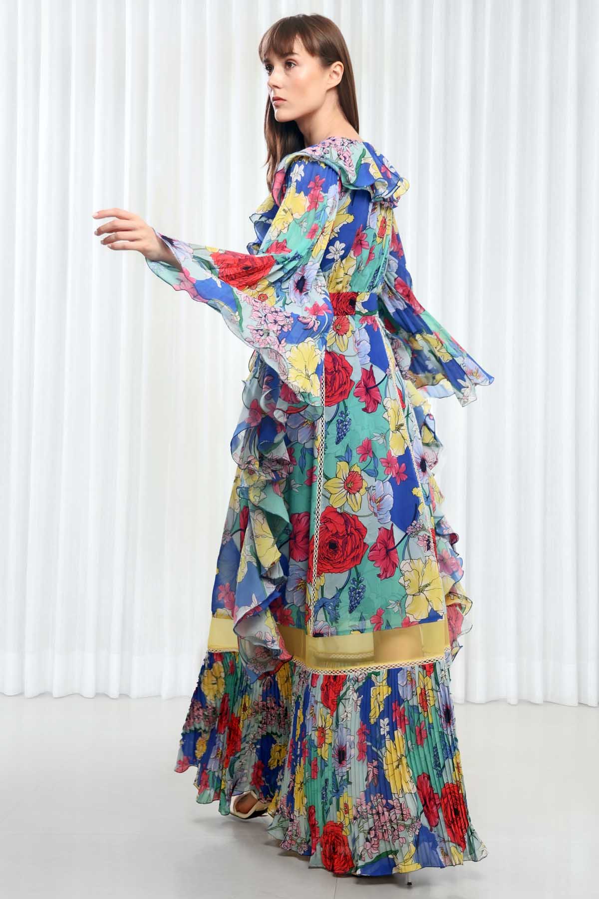 Ruffled Hisbiscus Printed Dress