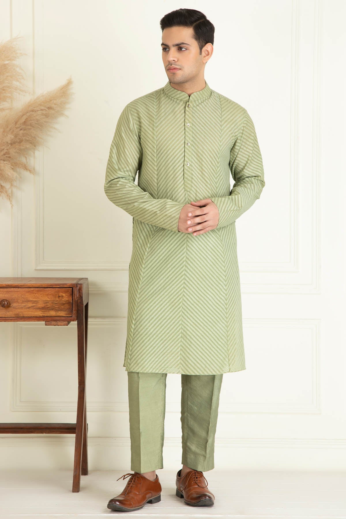 Sage Green Jacquard Kurta Set