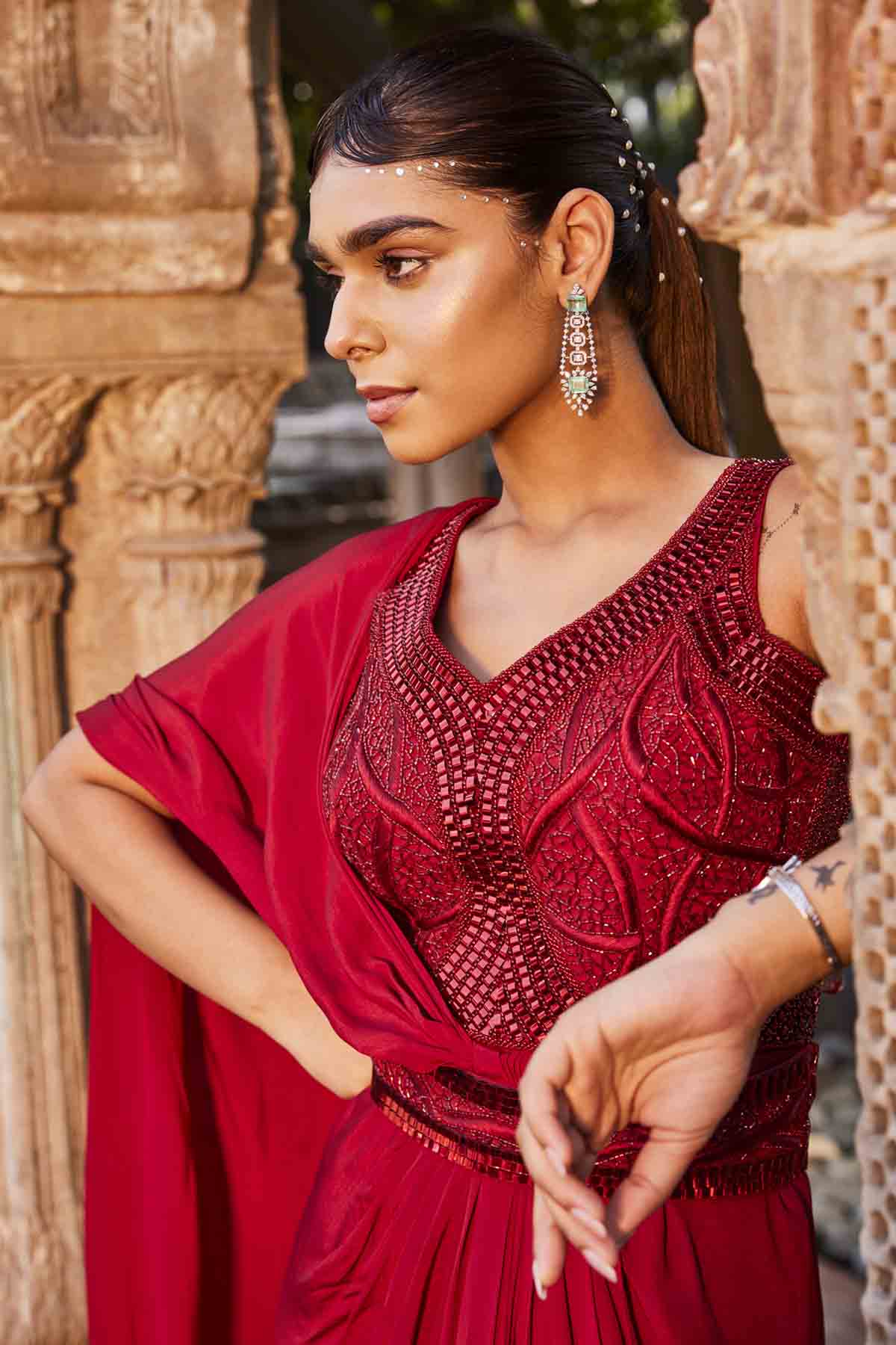 Saree Gown With Embroidered Belt