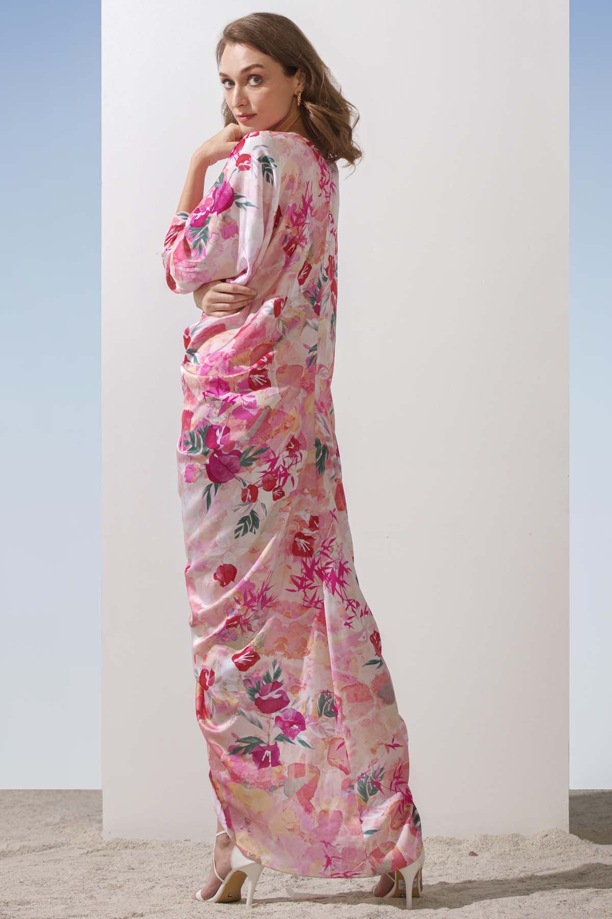 Satin Printed Ruched Kaftan