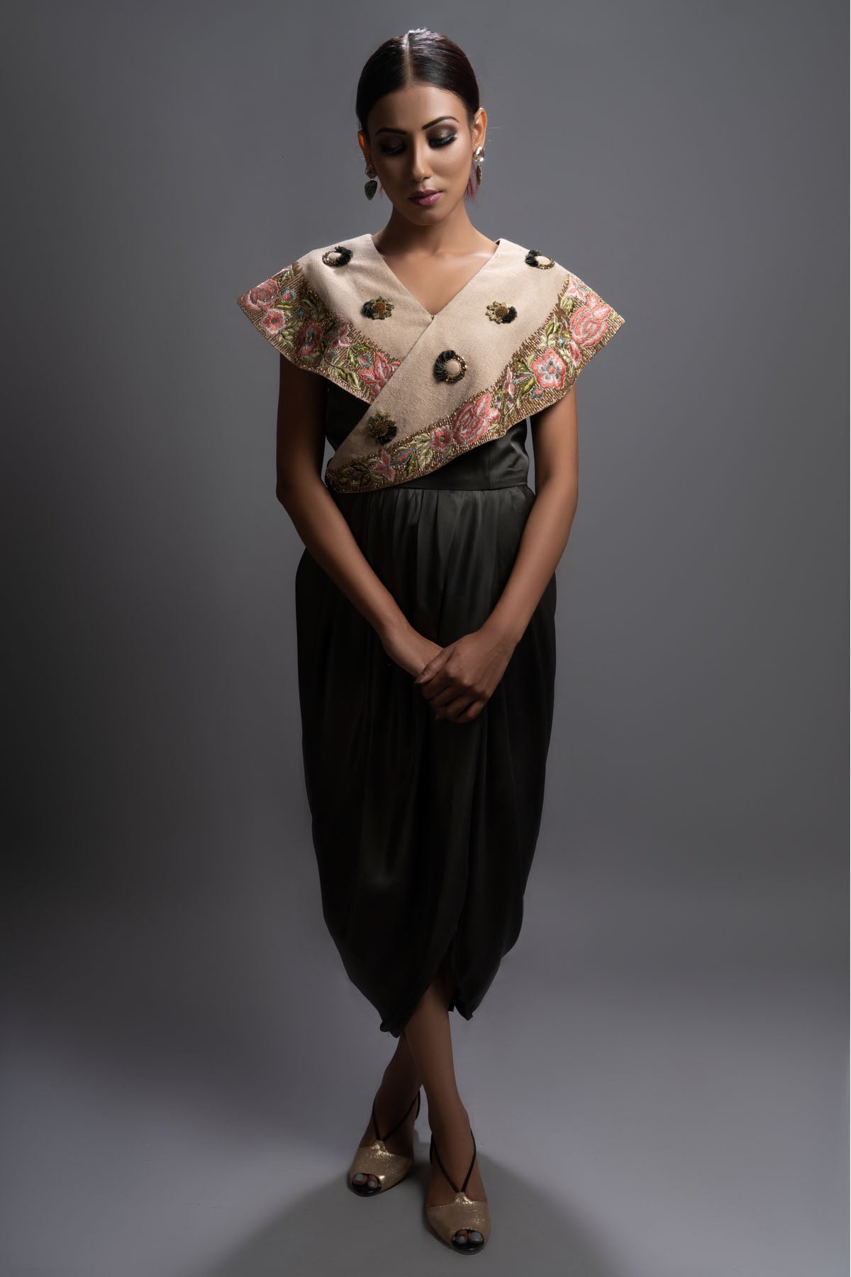 Sequence Embroidered Drape Dress