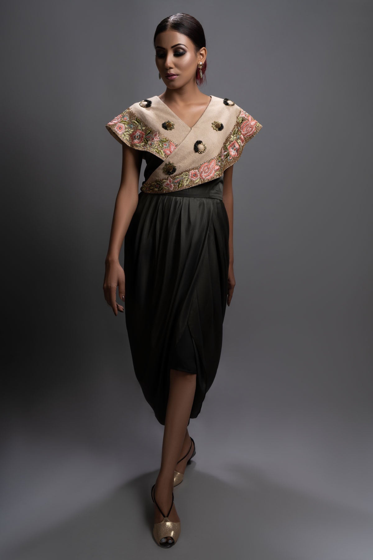 Sequence Embroidered Drape Dress