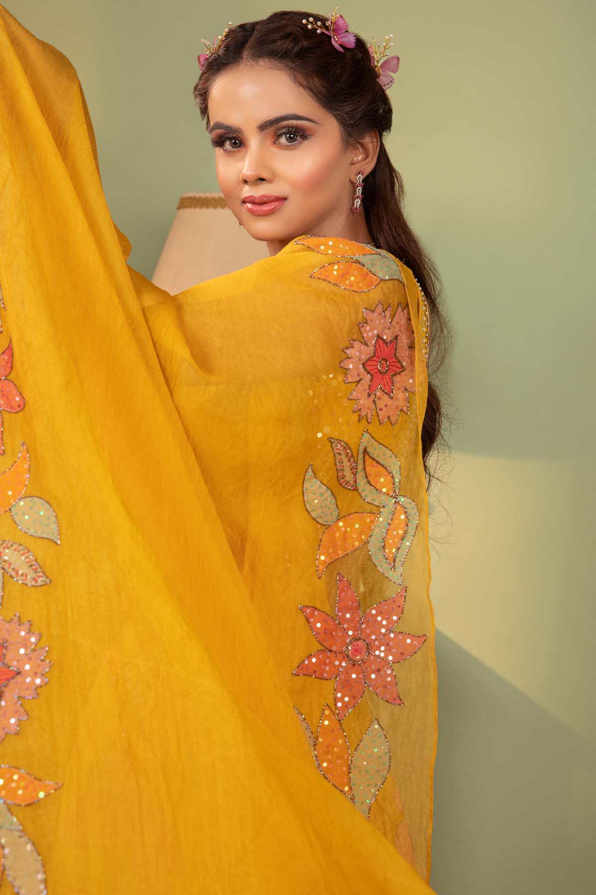 Silk Applique Embroidered Lehenga Set