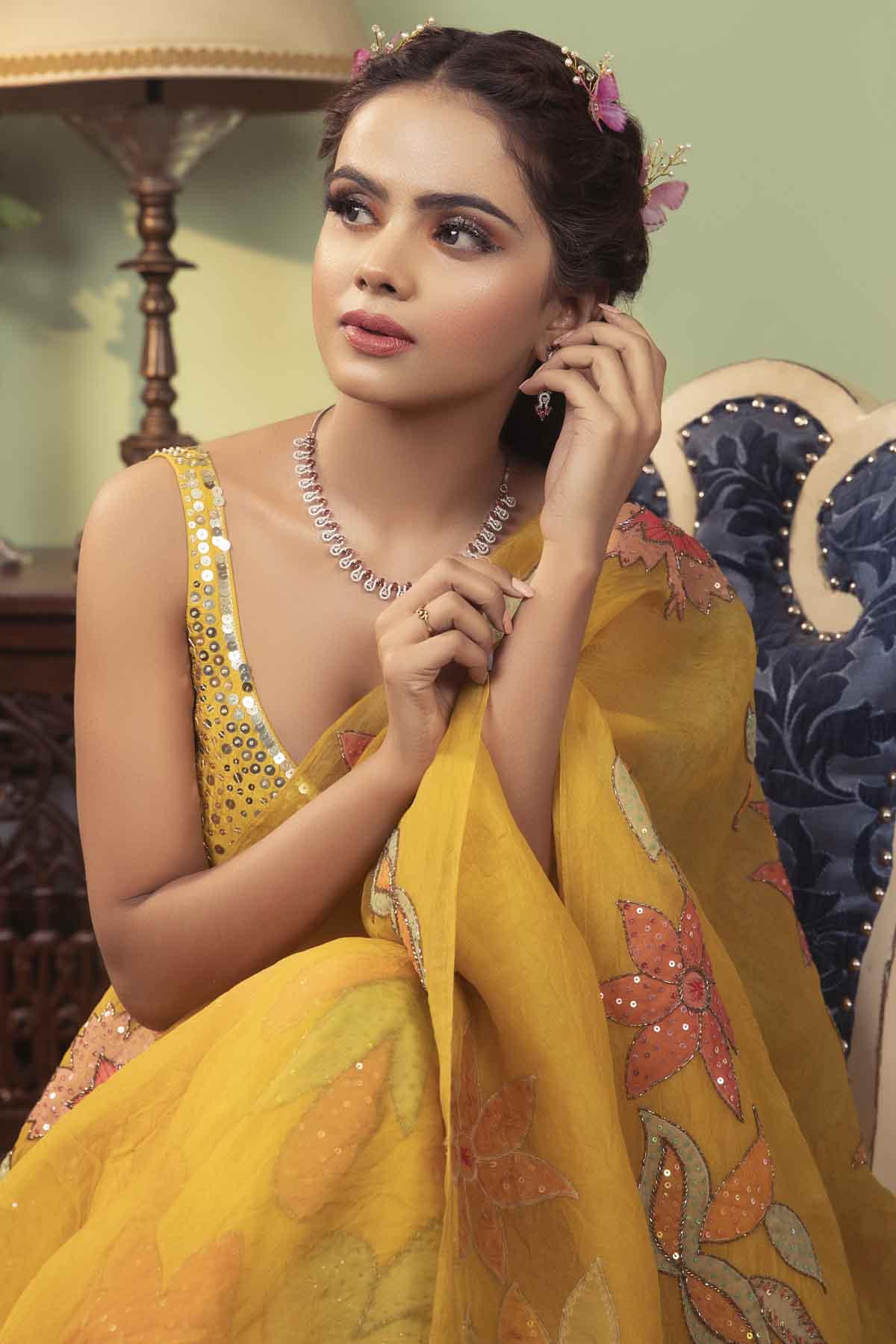 Silk Applique Embroidered Lehenga Set